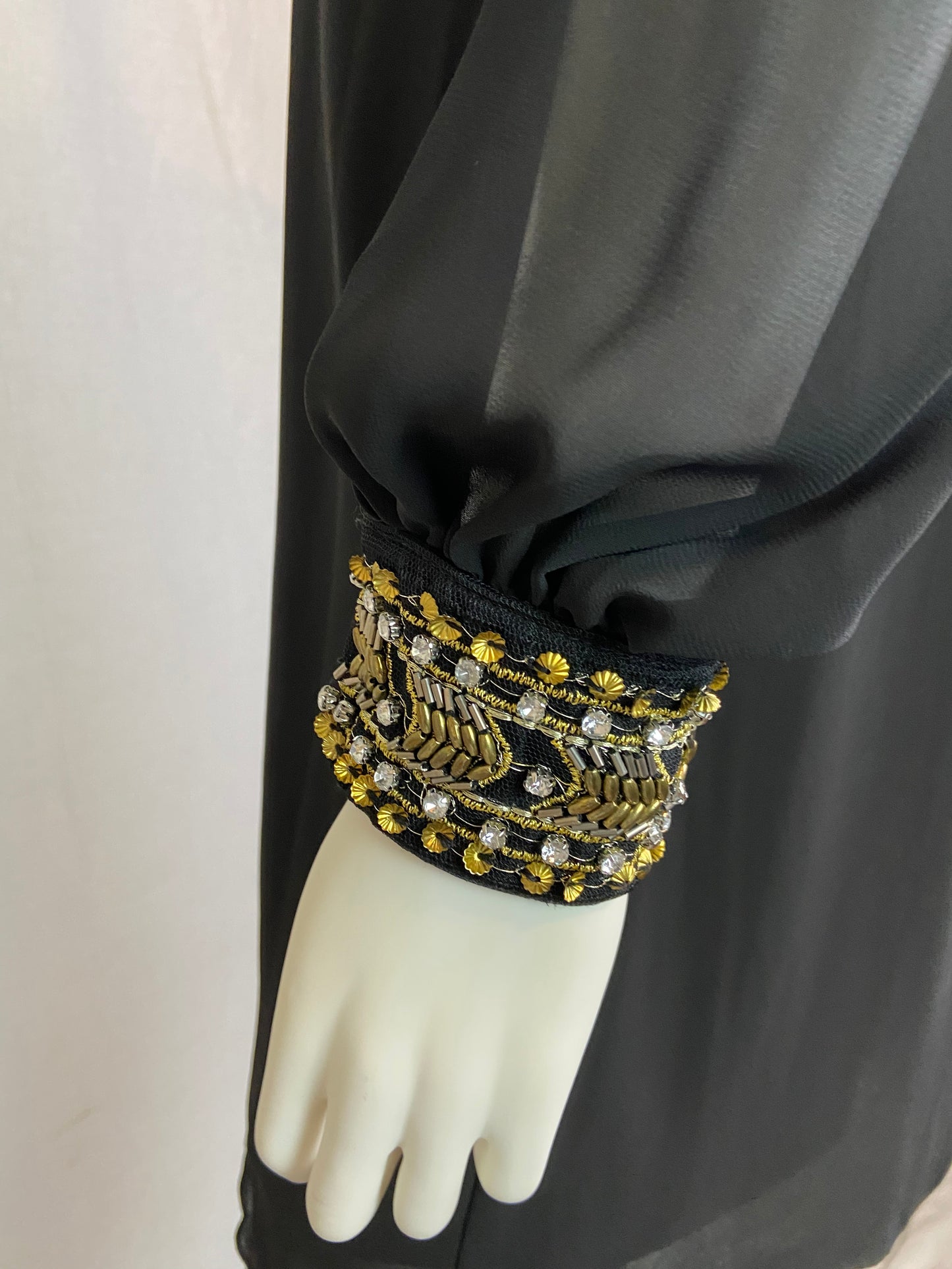 IN San Francisco Black Gold Beaded Sheer Dress Medium ABBY ESSIE STUDIOS