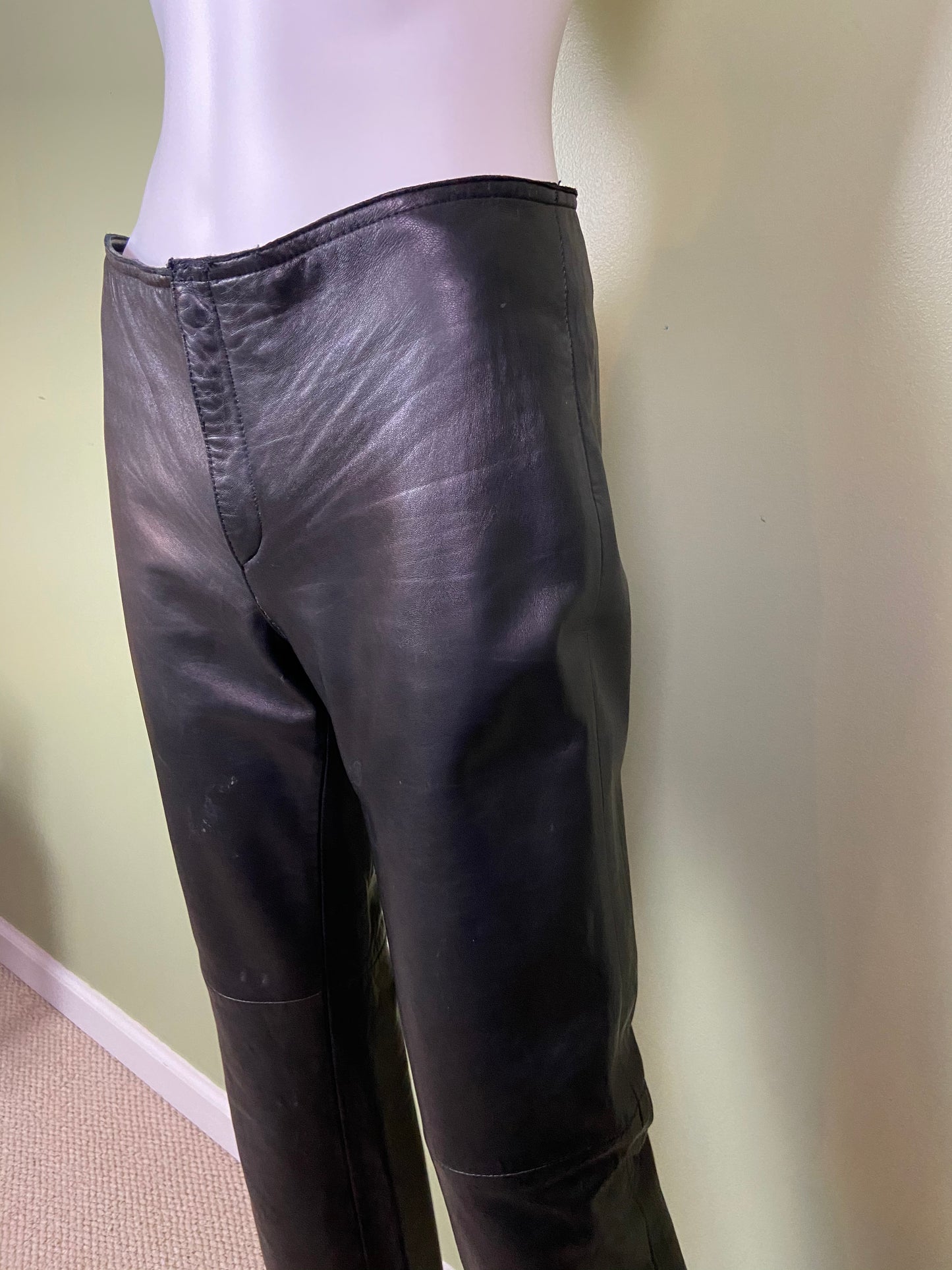 Black Leather Boot Cut Biker Pants