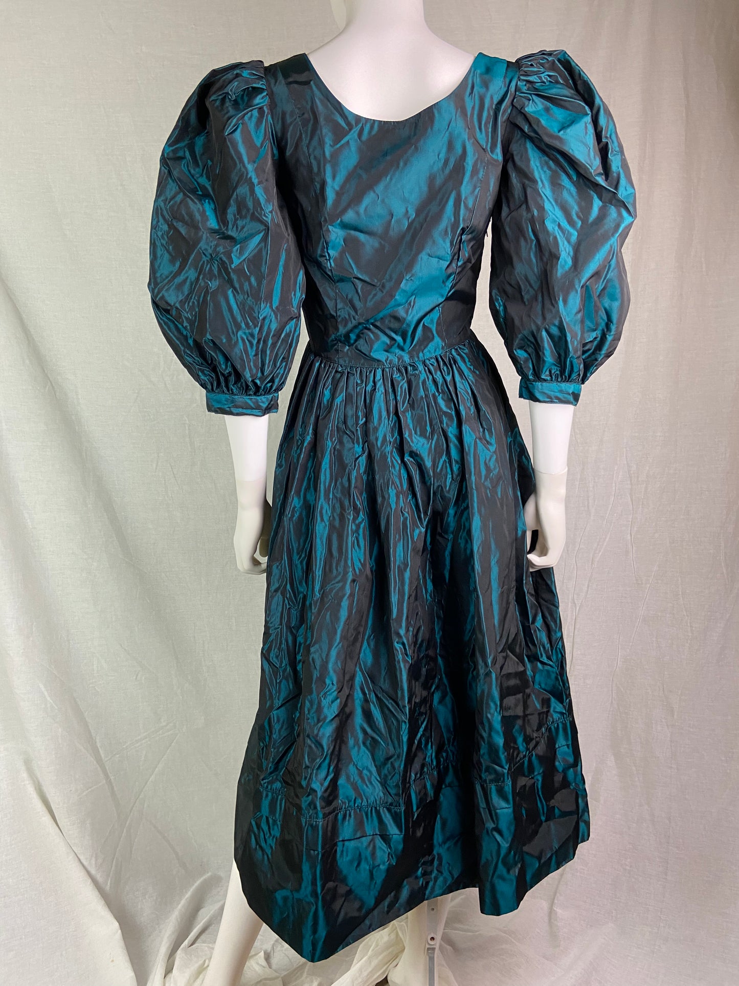 Vintage Laura Ashley Emerald Green Metallic Wrap Princess Gown Dress ABBY ESSIE STUDIOS