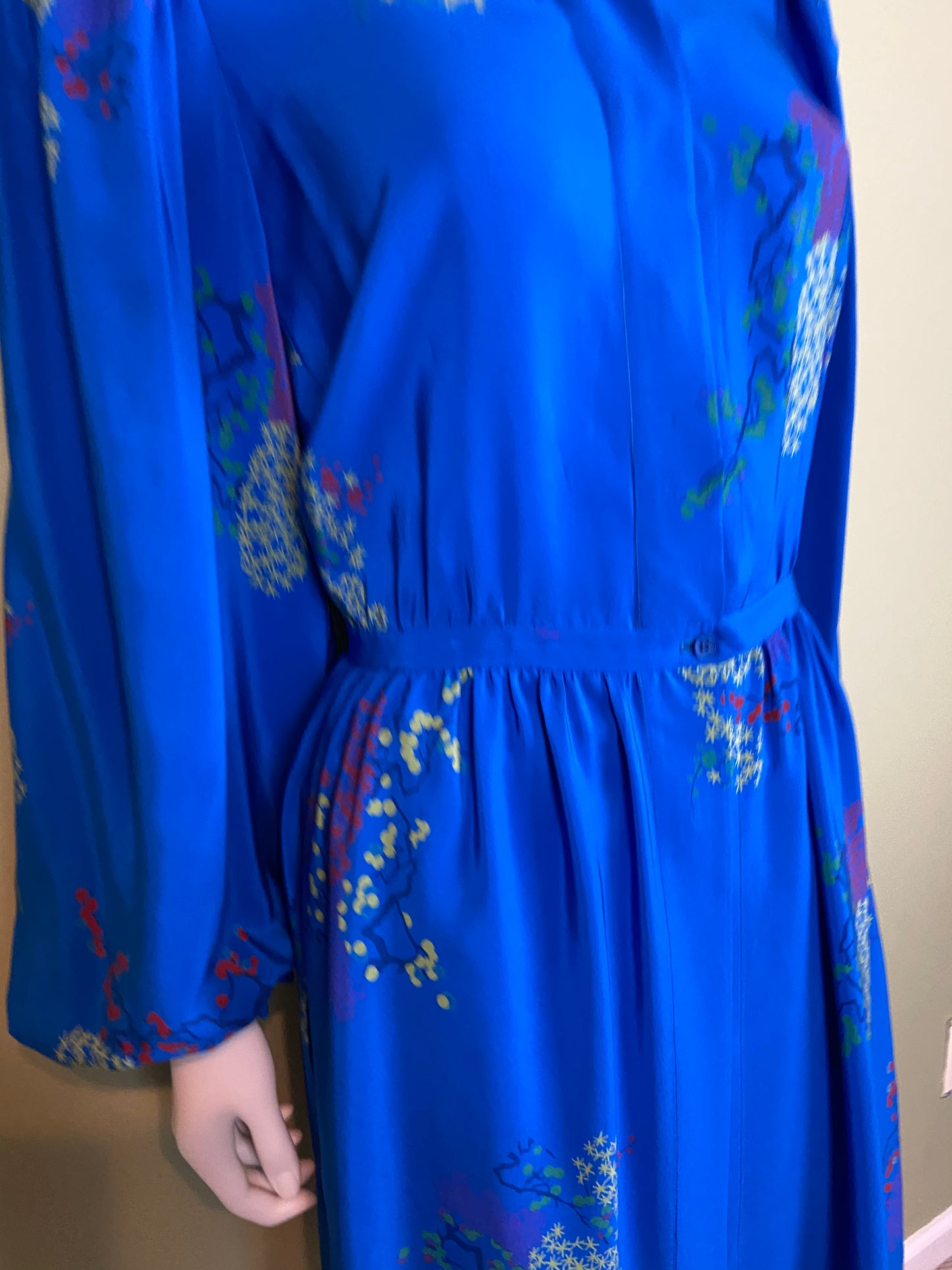 LANVIN Vintage Floral Royal Blue Silk Dress with Skirt Abby Essie