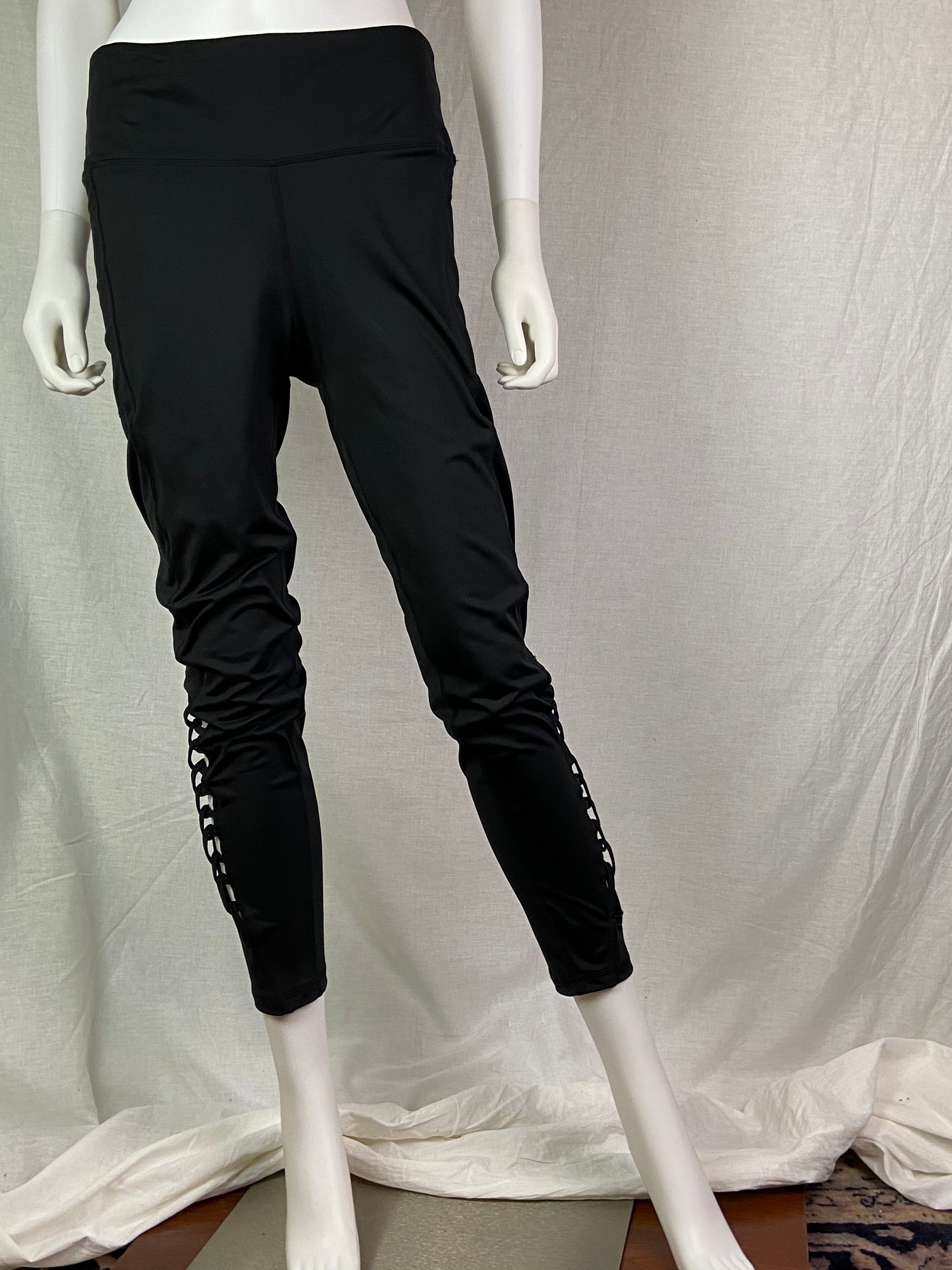 Zone Pro Black Stretch Cut Out Lace Leggings Pants ABBY ESSIE STUDIOS
