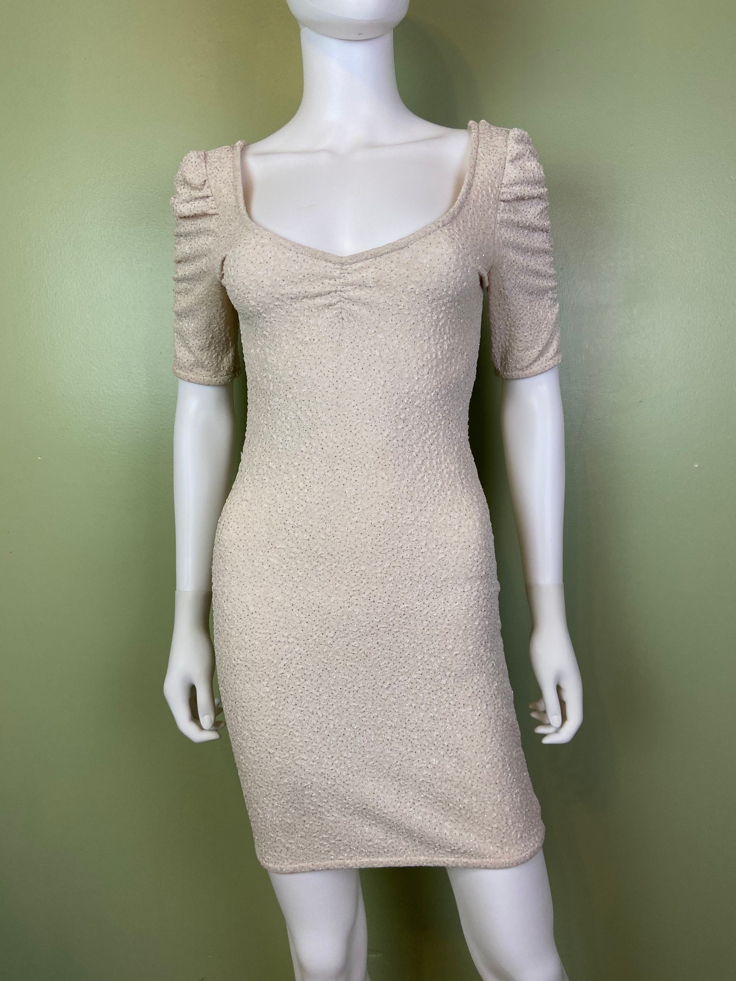 Glittery Beige Textured Stretch Cocktail Dress Abby Essie