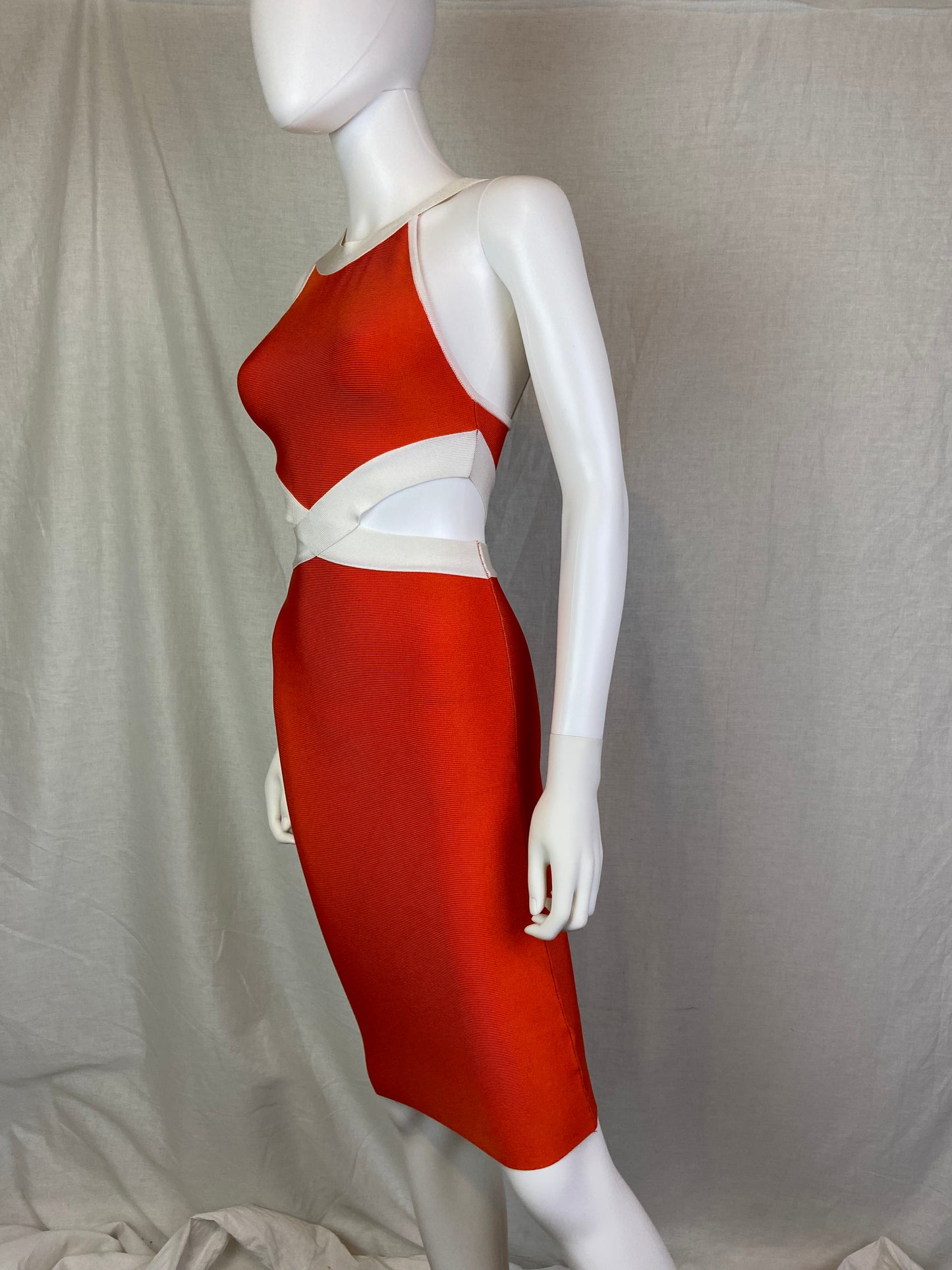 GUESS Orange Cream White Cut Out Cocktail Stretch Dress
