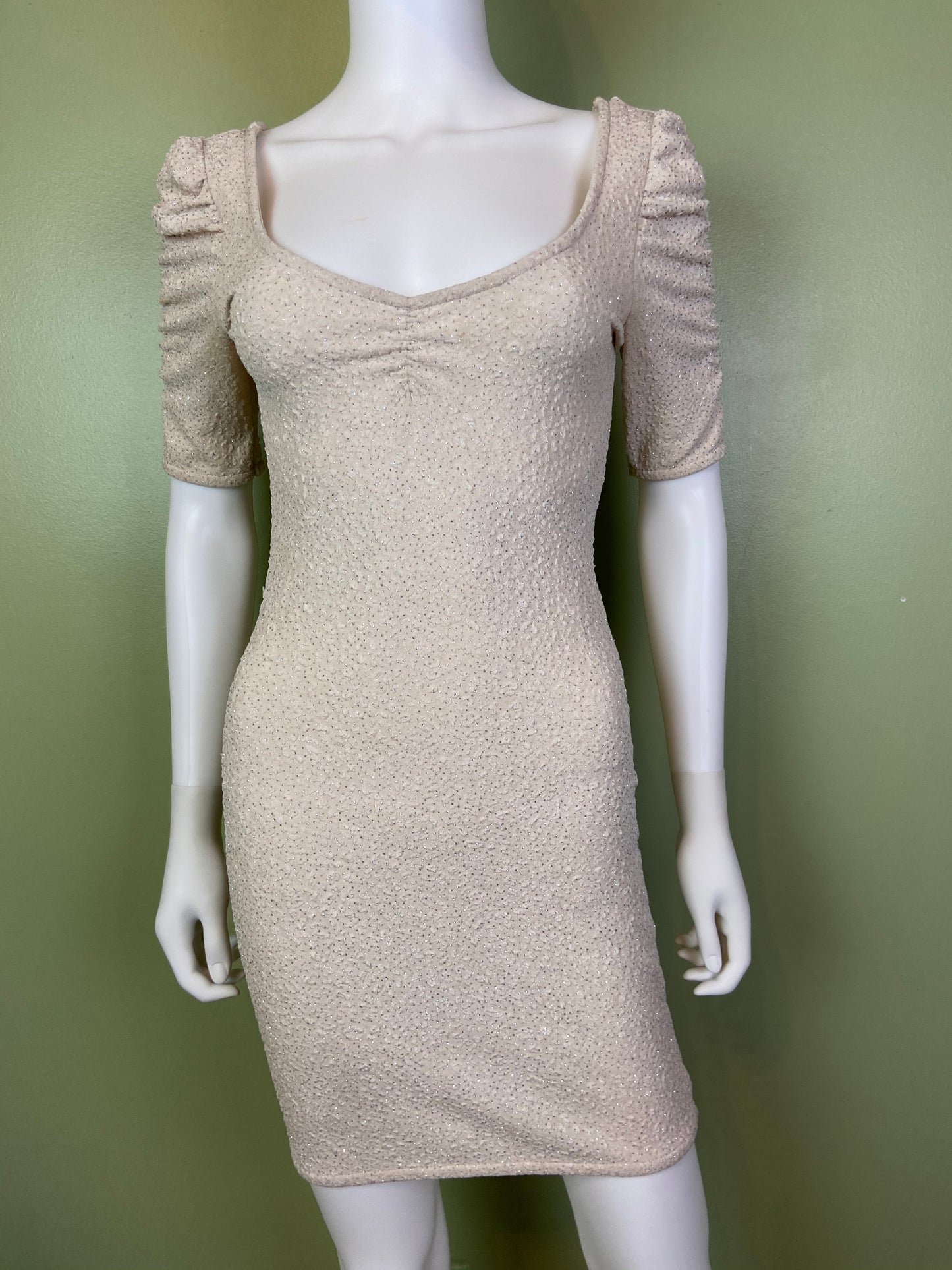 Glittery Beige Textured Stretch Cocktail Dress Abby Essie