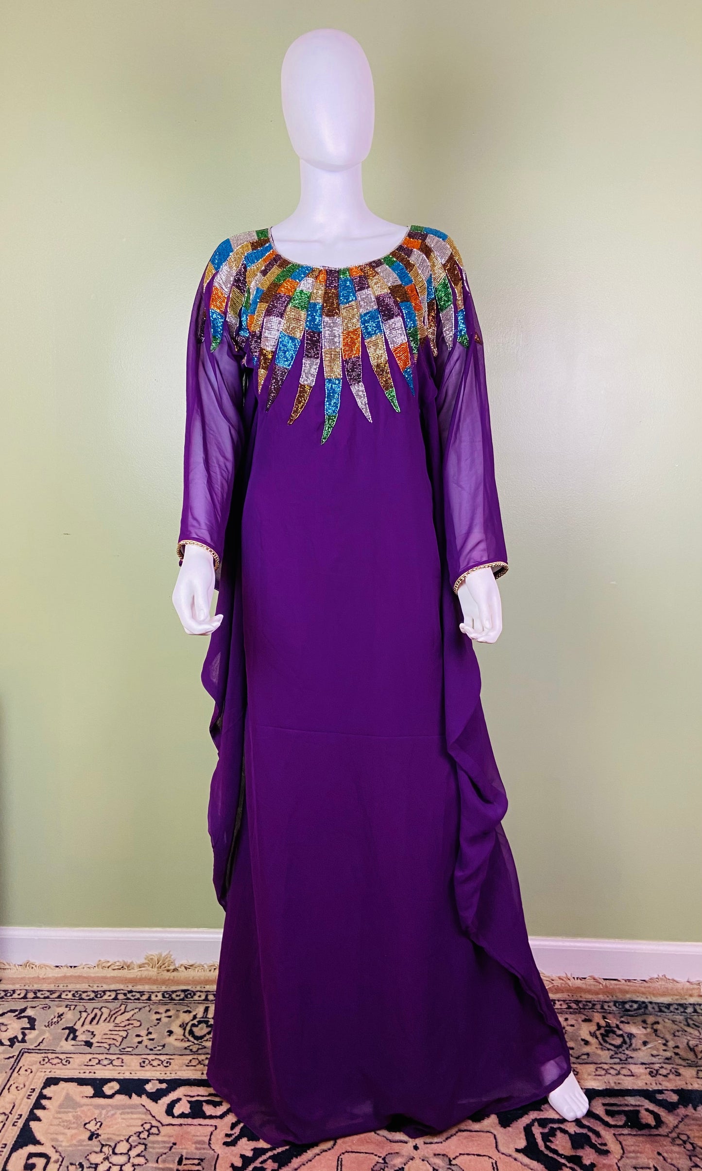 Regal Beaded Purple Kaftan Caftan Mu Mu ABBY ESSIE Designer & Vintage