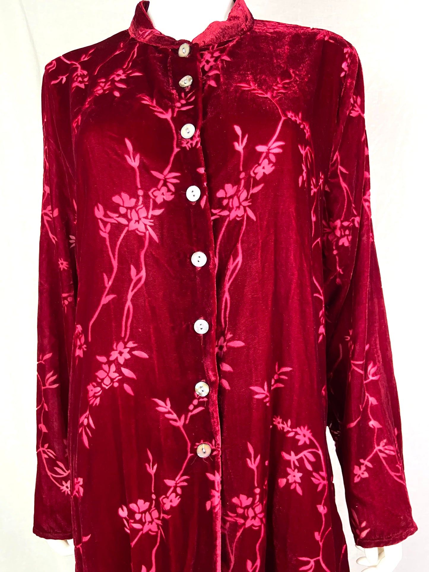 Victorian Red Velvet Floral Burnout Coat ABBY ESSIE STUDIOS