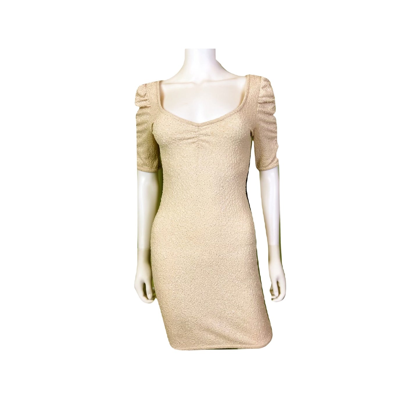 Glittery Beige Textured Stretch Cocktail Dress Abby Essie