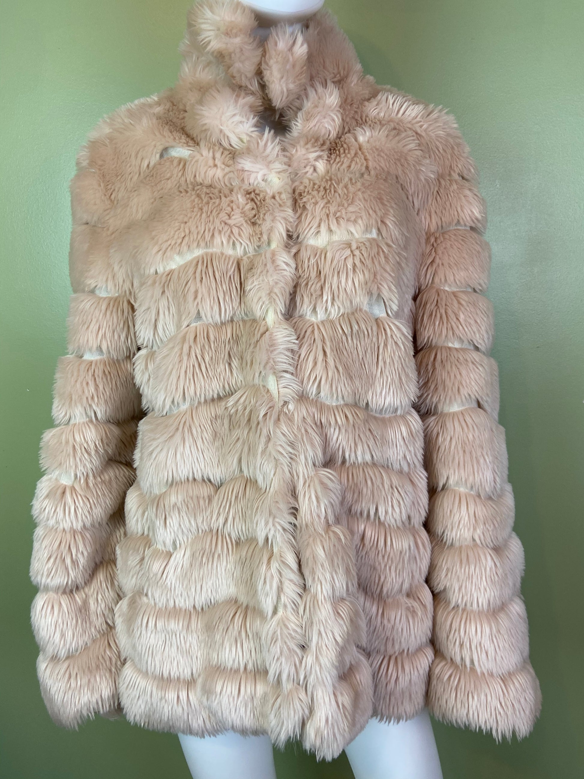 INC Blush Beige Faux Fur Coat ABBY ESSIE Designer & Vintage