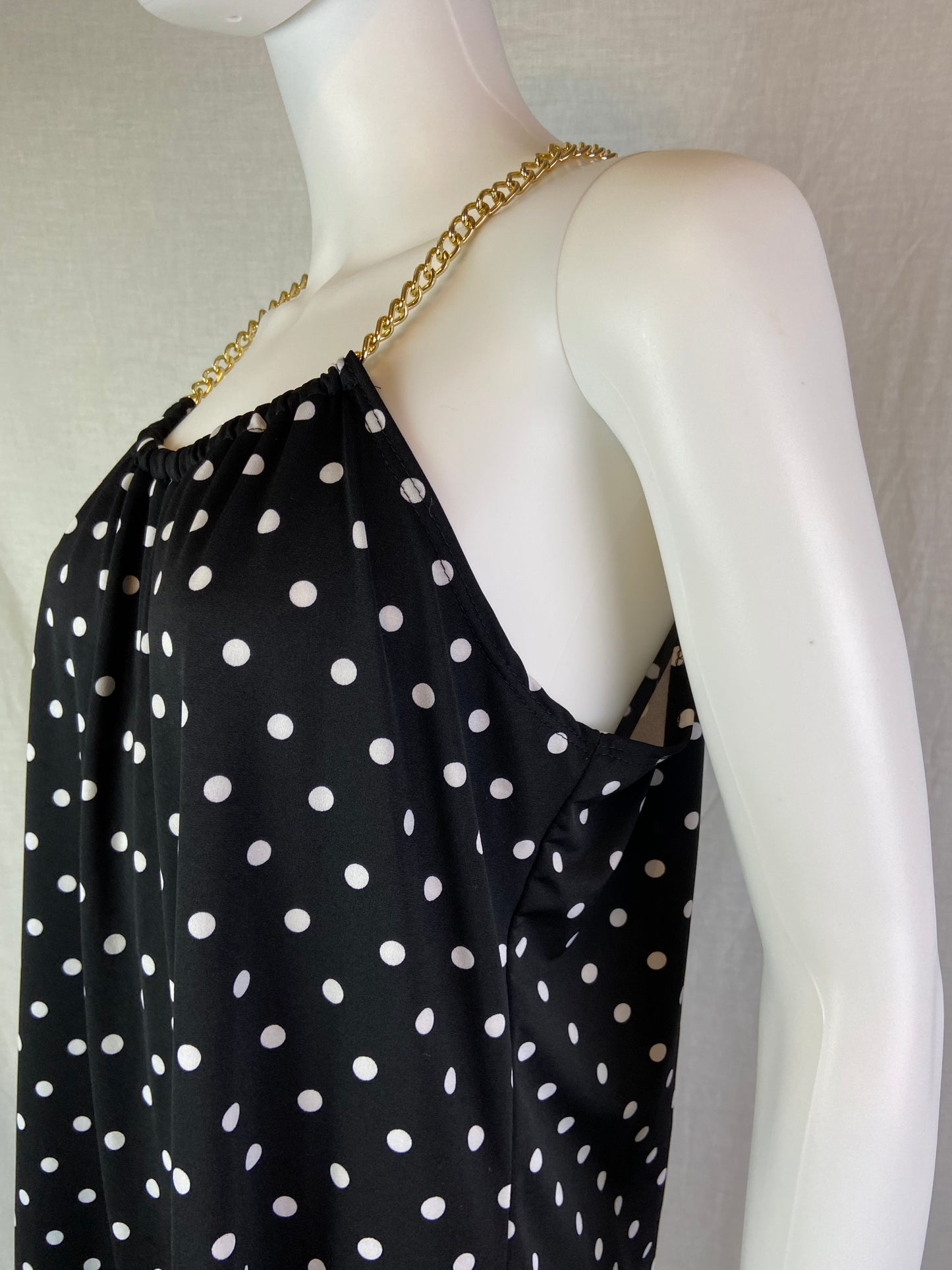 First Love Black White Polka Dot Gold Chain Tank Top NWT