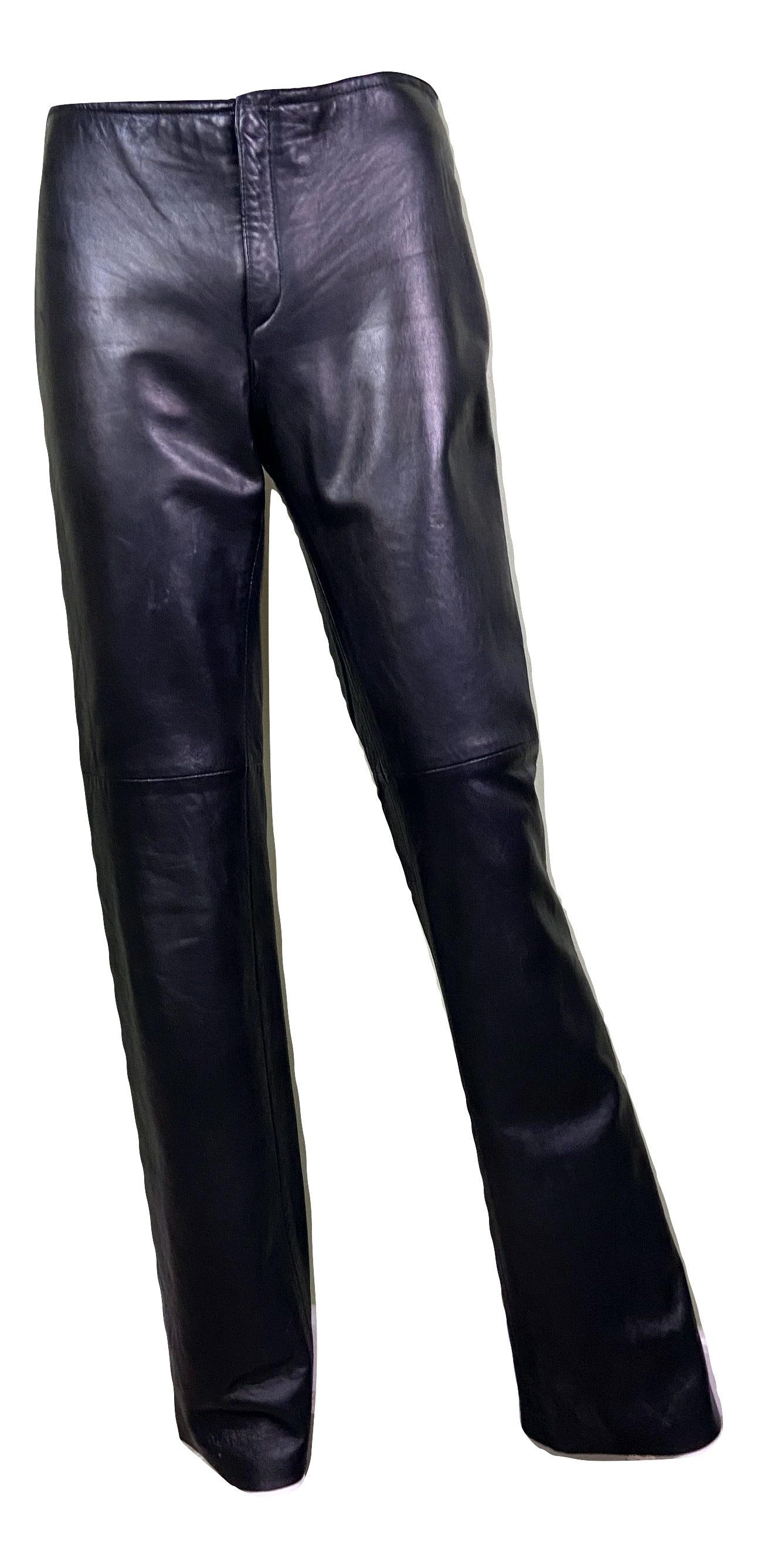 Black Leather Boot Cut Biker Pants