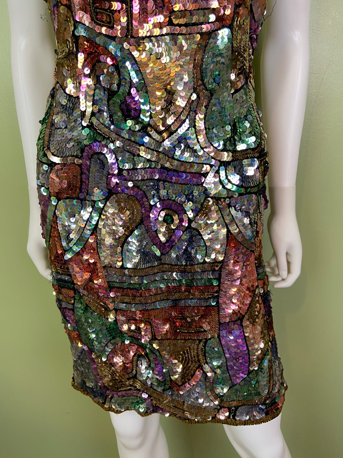 Vintage Fantasy Lisa Kane Sequin Silk Disco Cocktail Dress ABBY ESSIE Designer & Vintage