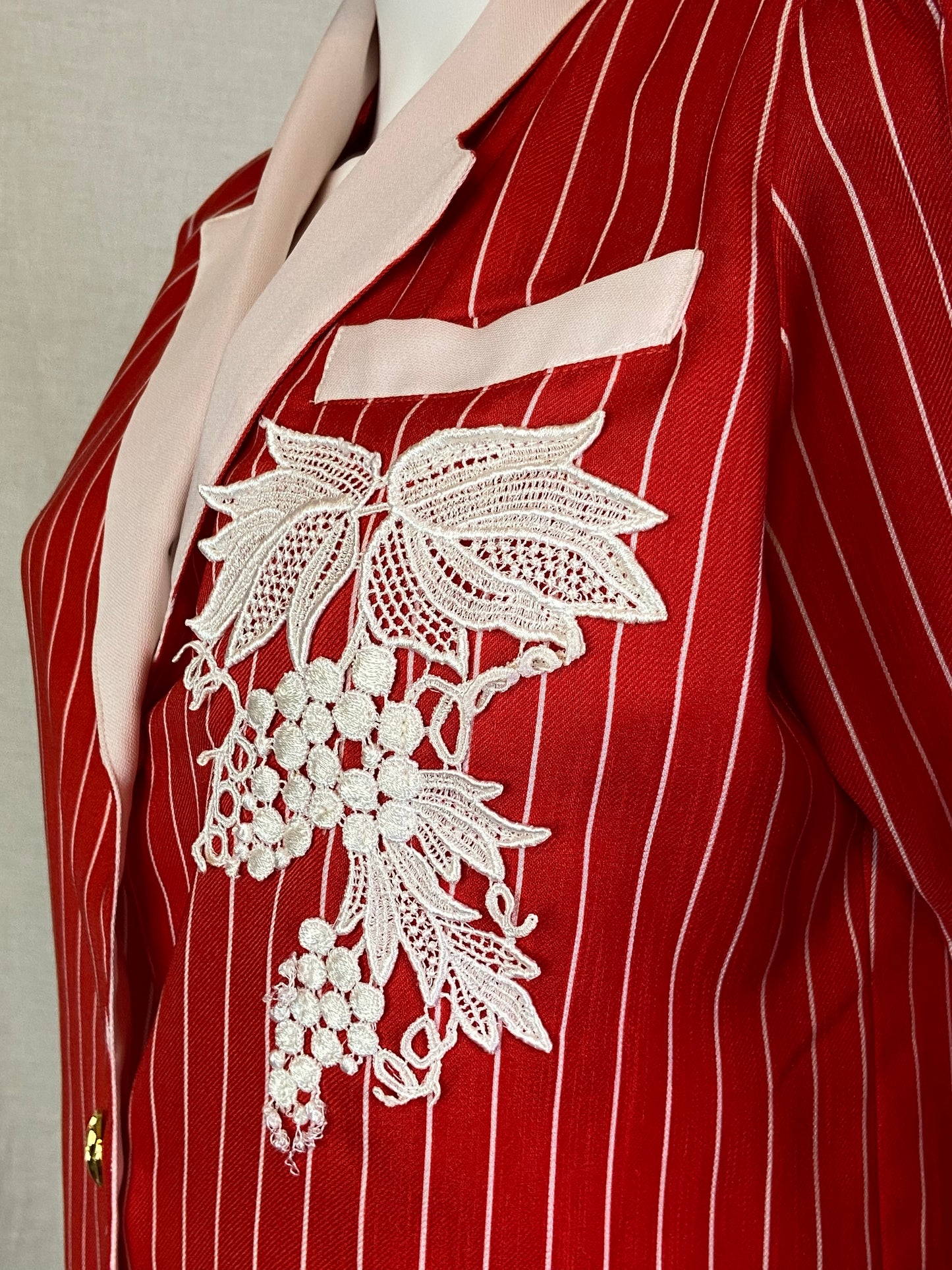 Vintage L’Officiel Red White Pinstriped 80s Career Blazer ABBY ESSIE STUDIOS