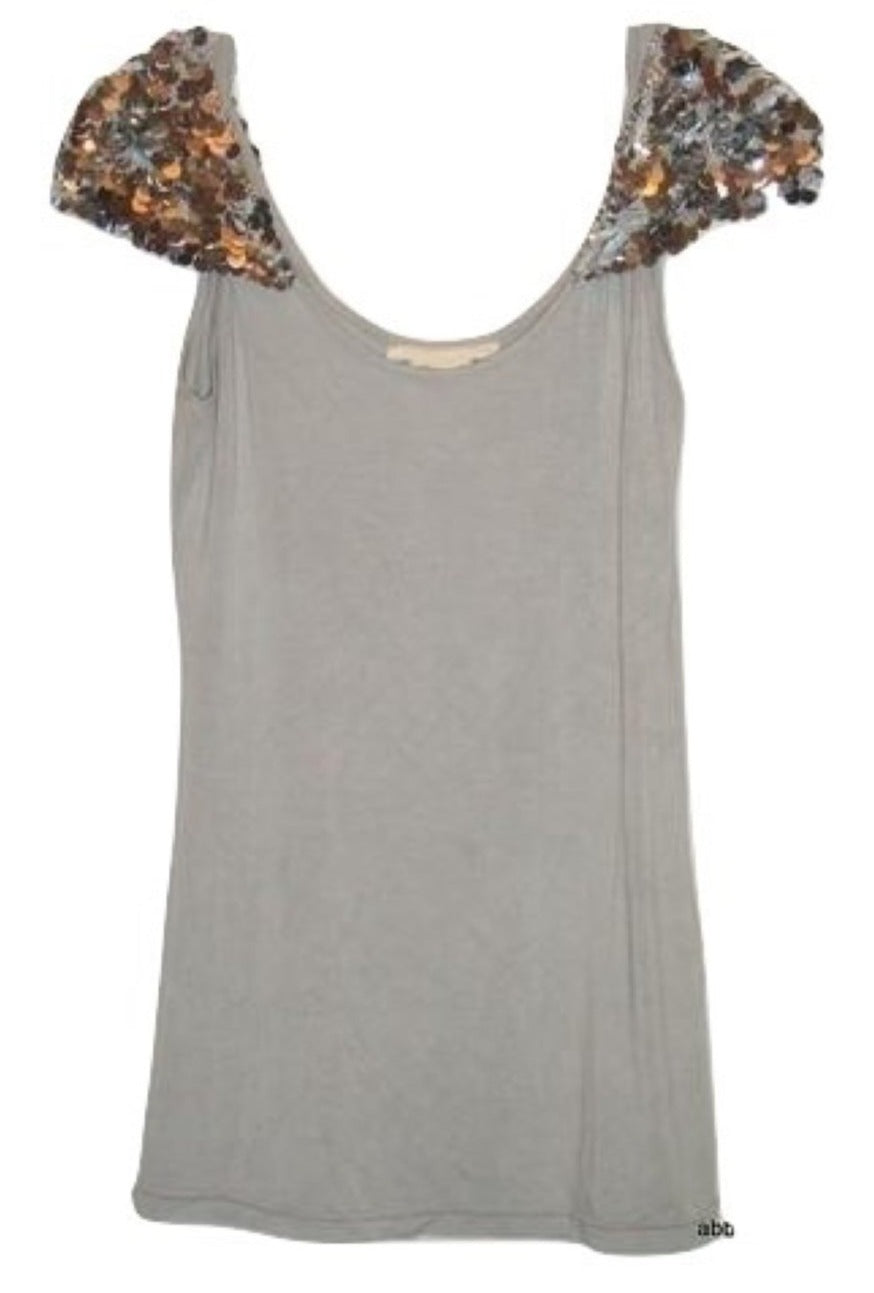 Faith Gray Sequin Shoulder Knit Stretch Cocktail Club Casual Tank Small Lt-2736 Abby Essie