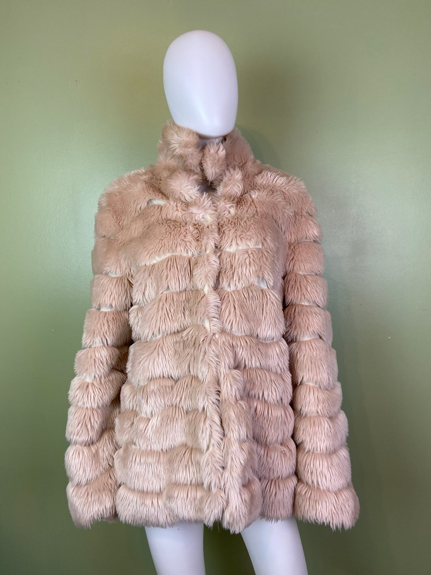 INC Blush Beige Faux Fur Coat ABBY ESSIE Designer & Vintage