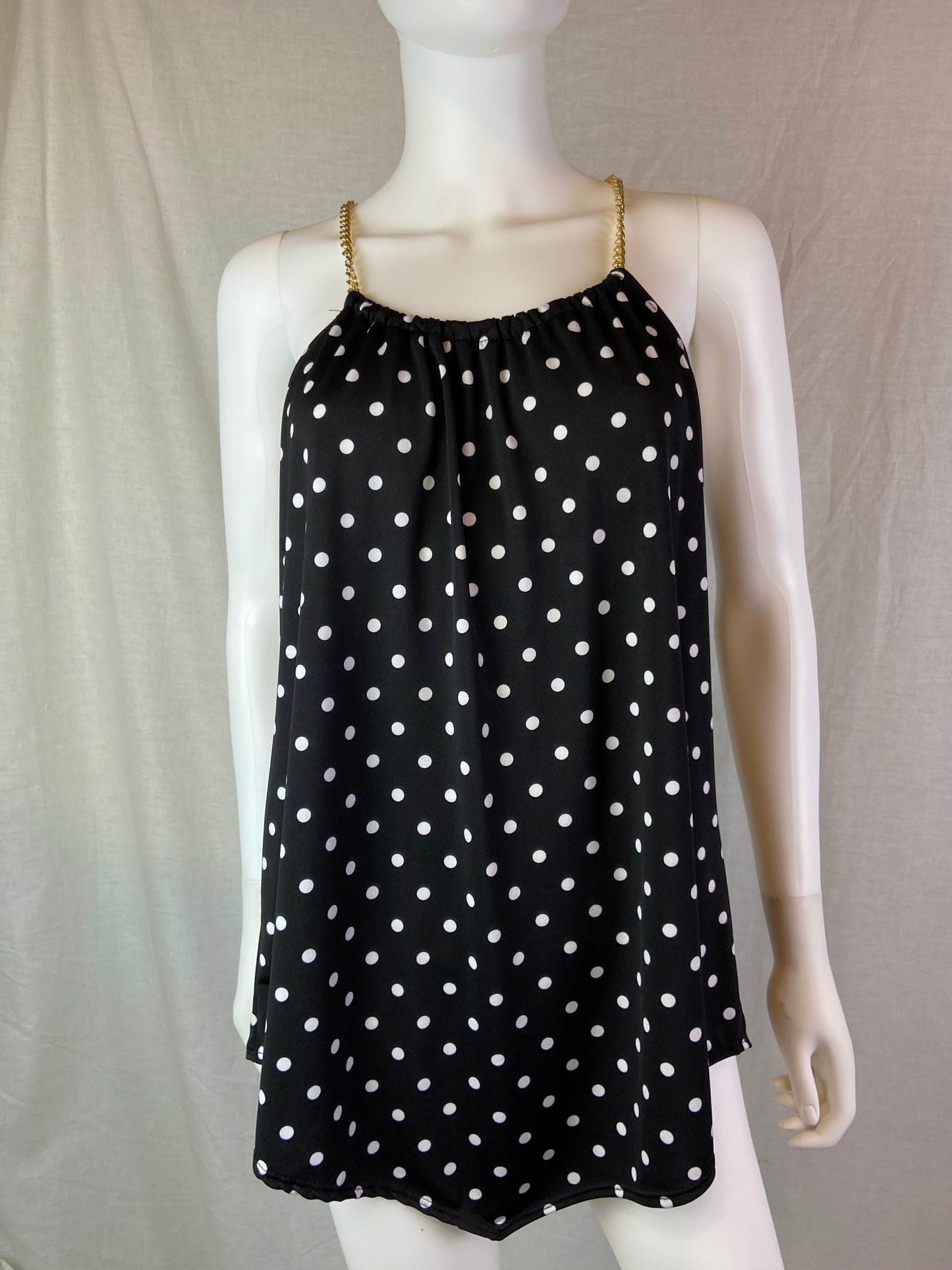 First Love Black White Polka Dot Gold Chain Tank Top NWT