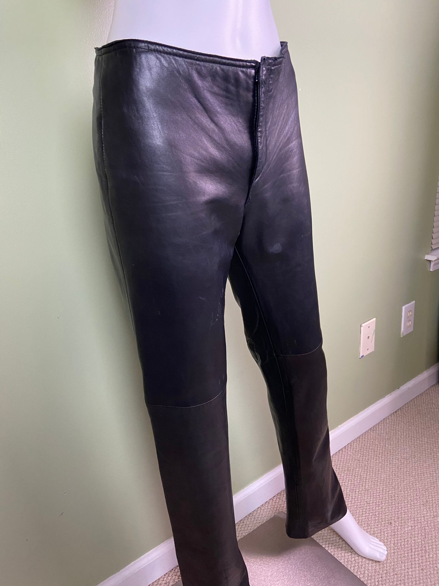 Black Leather Boot Cut Biker Pants