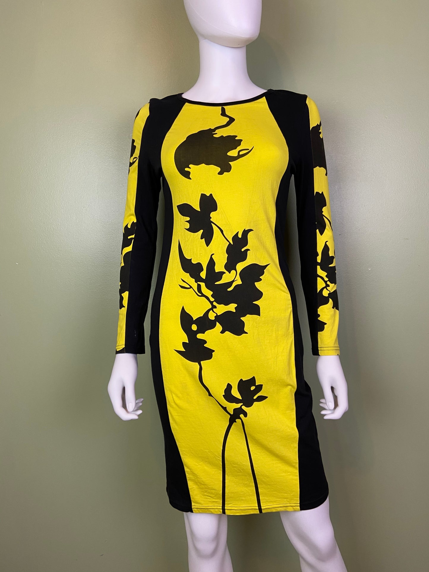 Black Yellow Graphic Print Cotton Stretch Dress Abby Essie