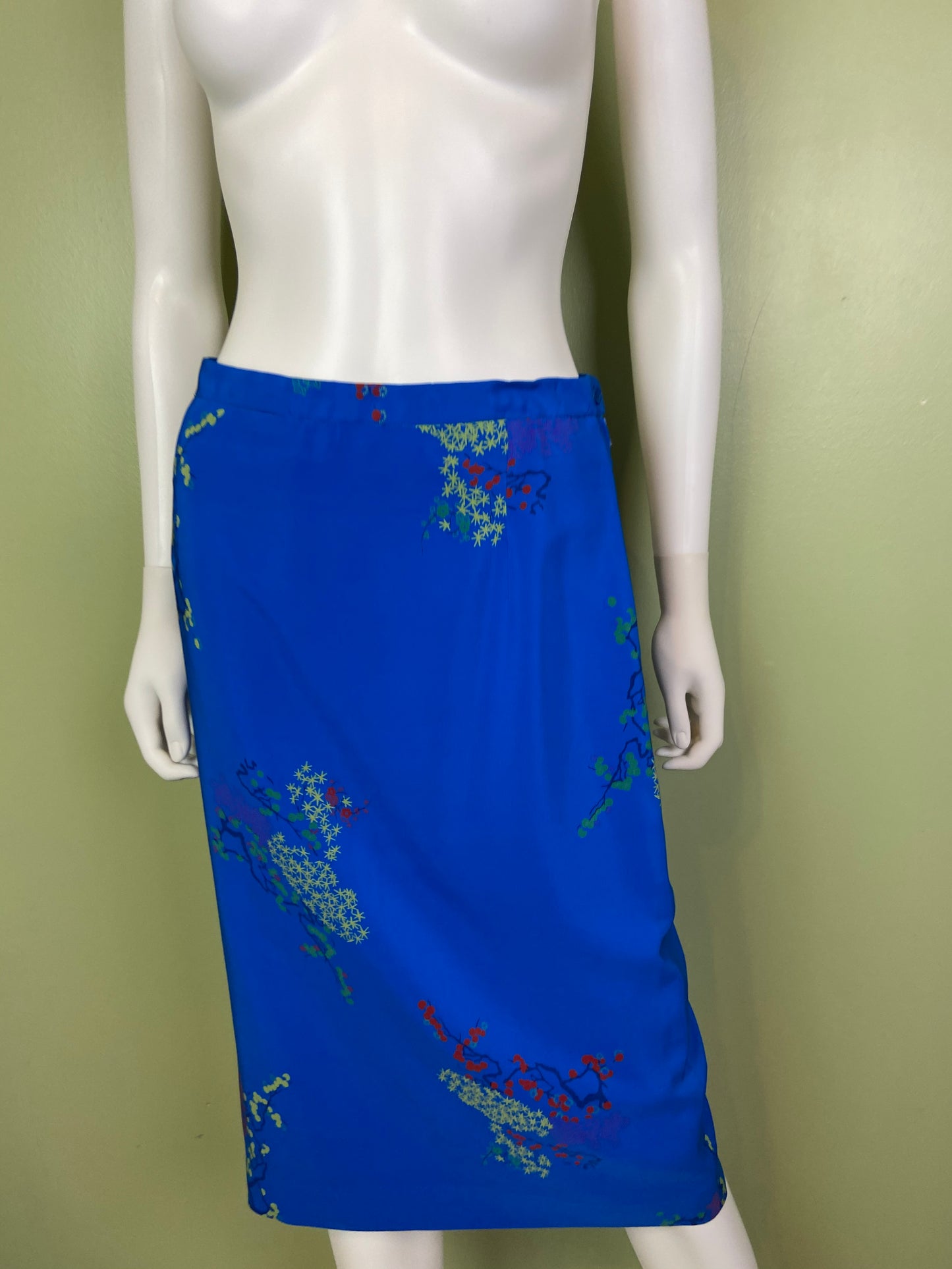 LANVIN Vintage Floral Royal Blue Silk Dress with Skirt Abby Essie