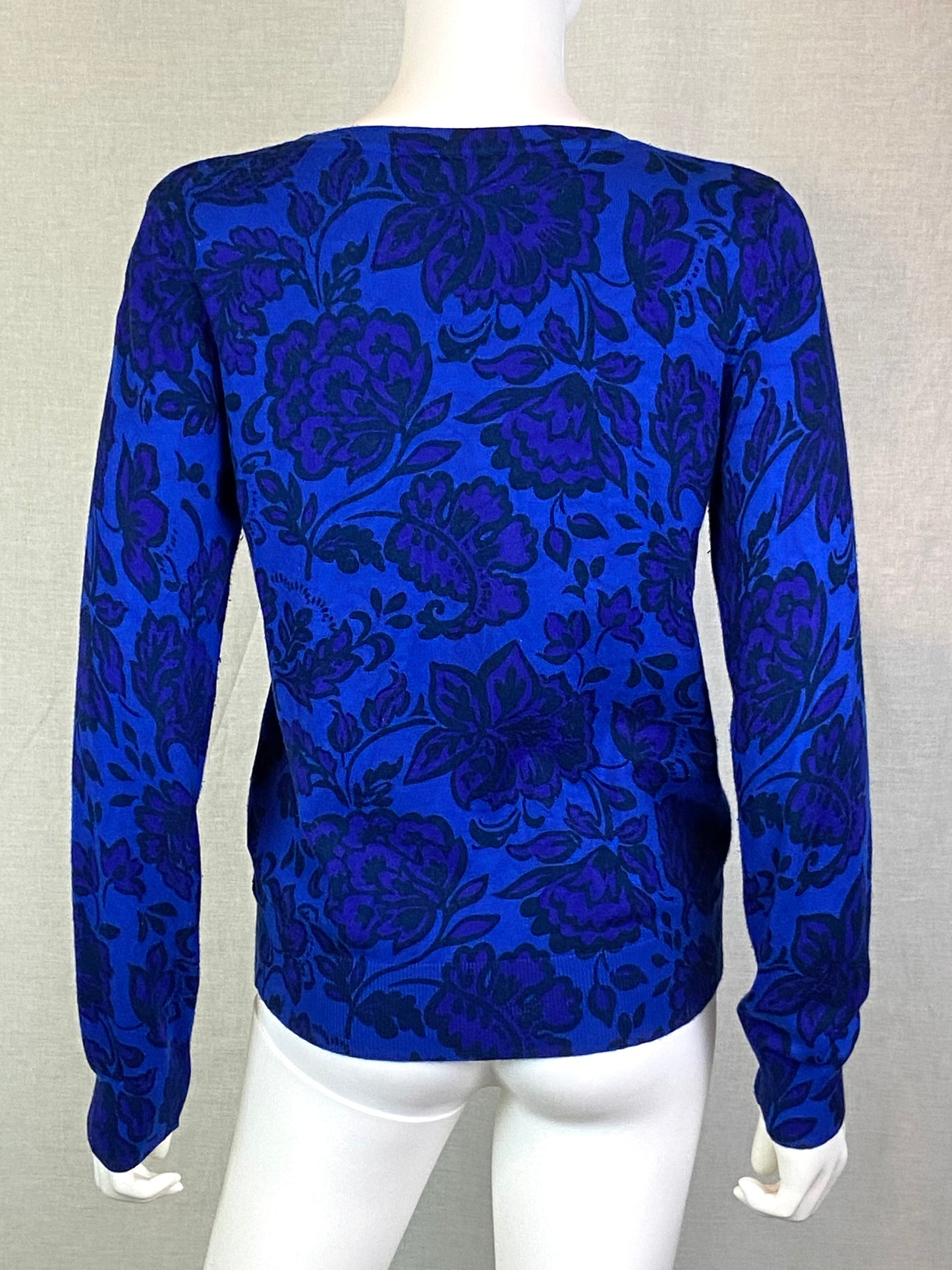 Royal Blue Purple Floral Roses Sweater Small 4-6