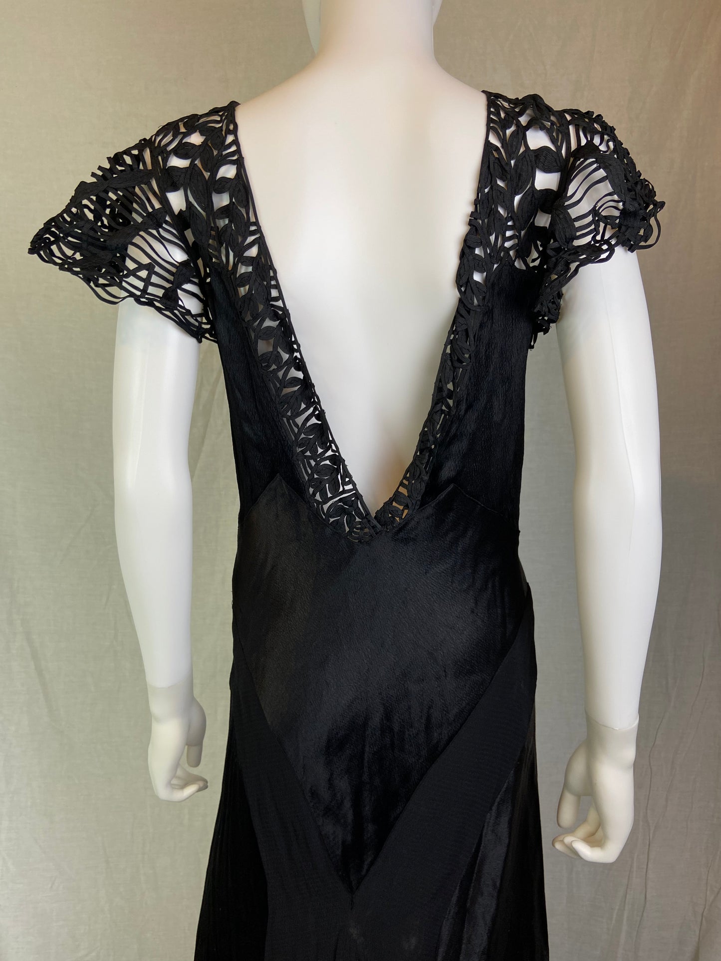 Antique Black Woven Lace Silk Bias Gown ABBY ESSIE STUDIOS