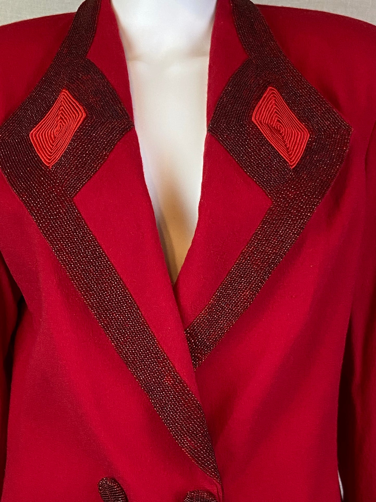 Vintage Nolan Miller Red Wool Beaded Blazer Jacket