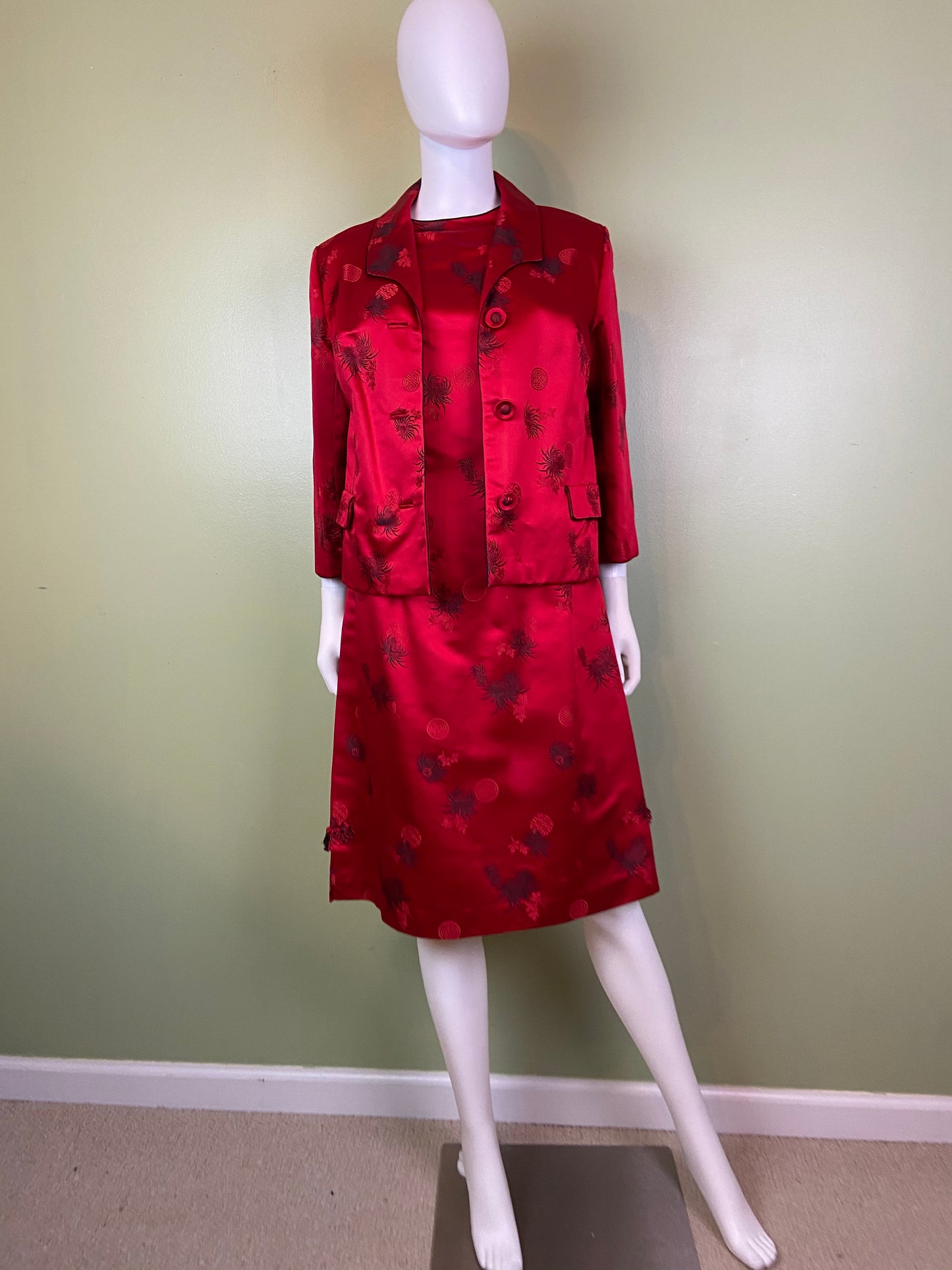 VIntage Hope Brothers Bespoke Red Satin Suit Dress SUGA LANE