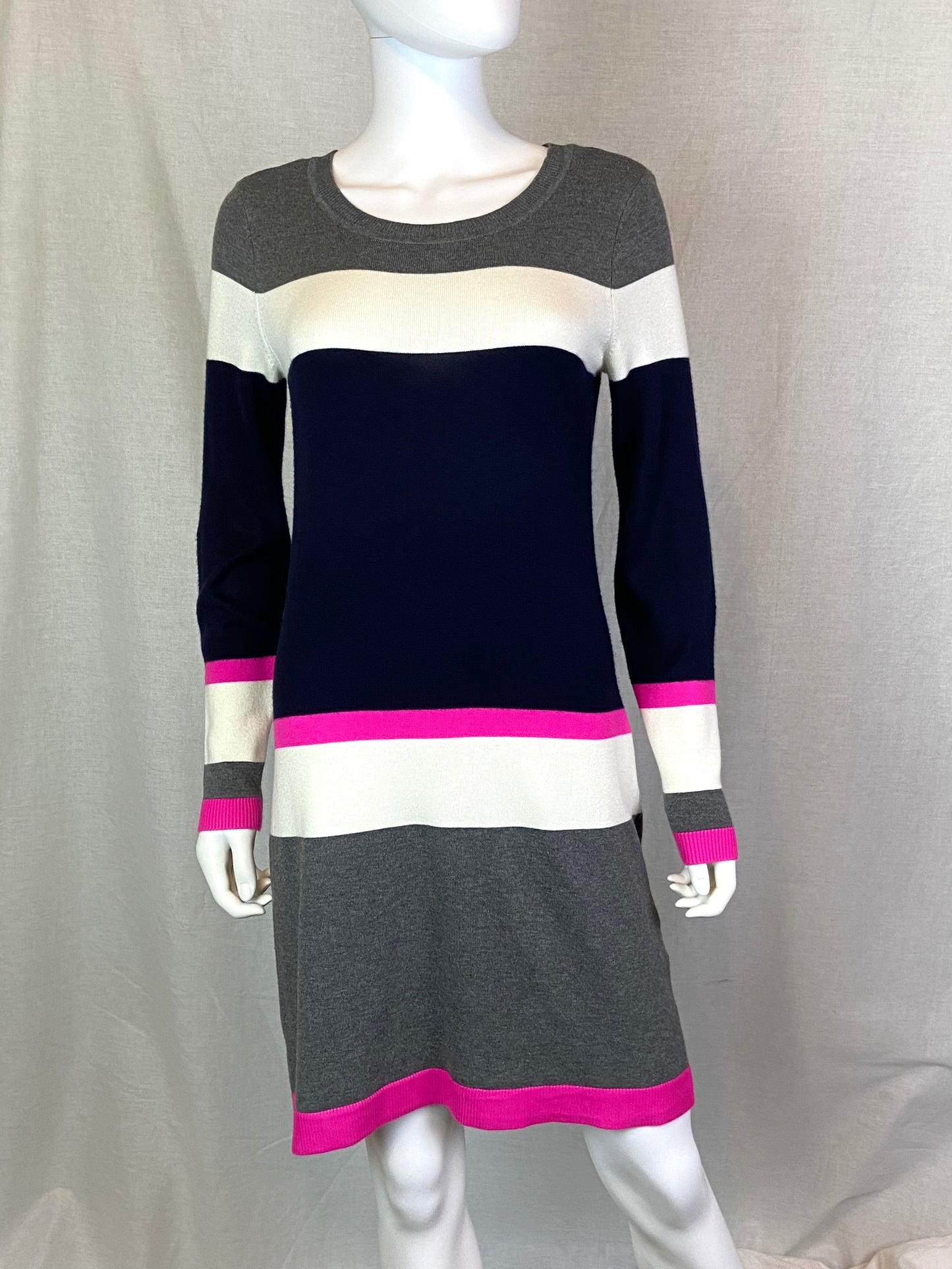 VINCE CAMUTO Gray Pink Striped Sweater Dress Medium ABBY ESSIE STUDIOS