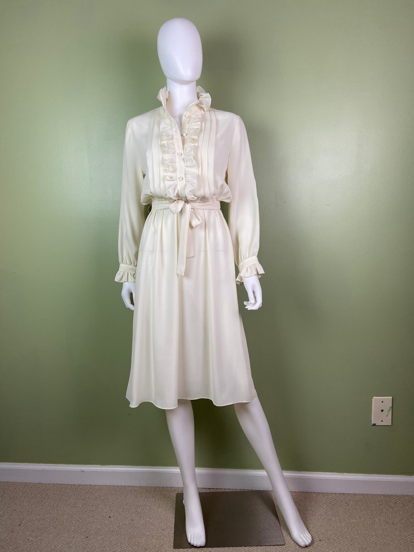 Vintage Astor One White Sheer Ruffle Pleated Fluid Disco Dress Abby Essie