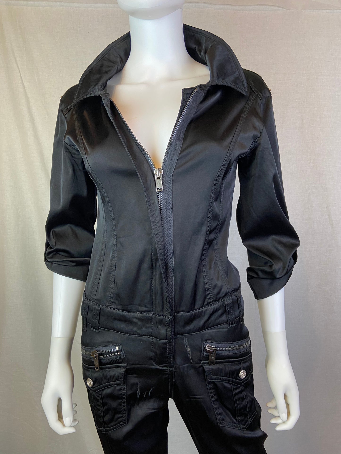 BEBE Premium Black Satin Zipper Jumpsuit ABBY ESSIE STUDIOS