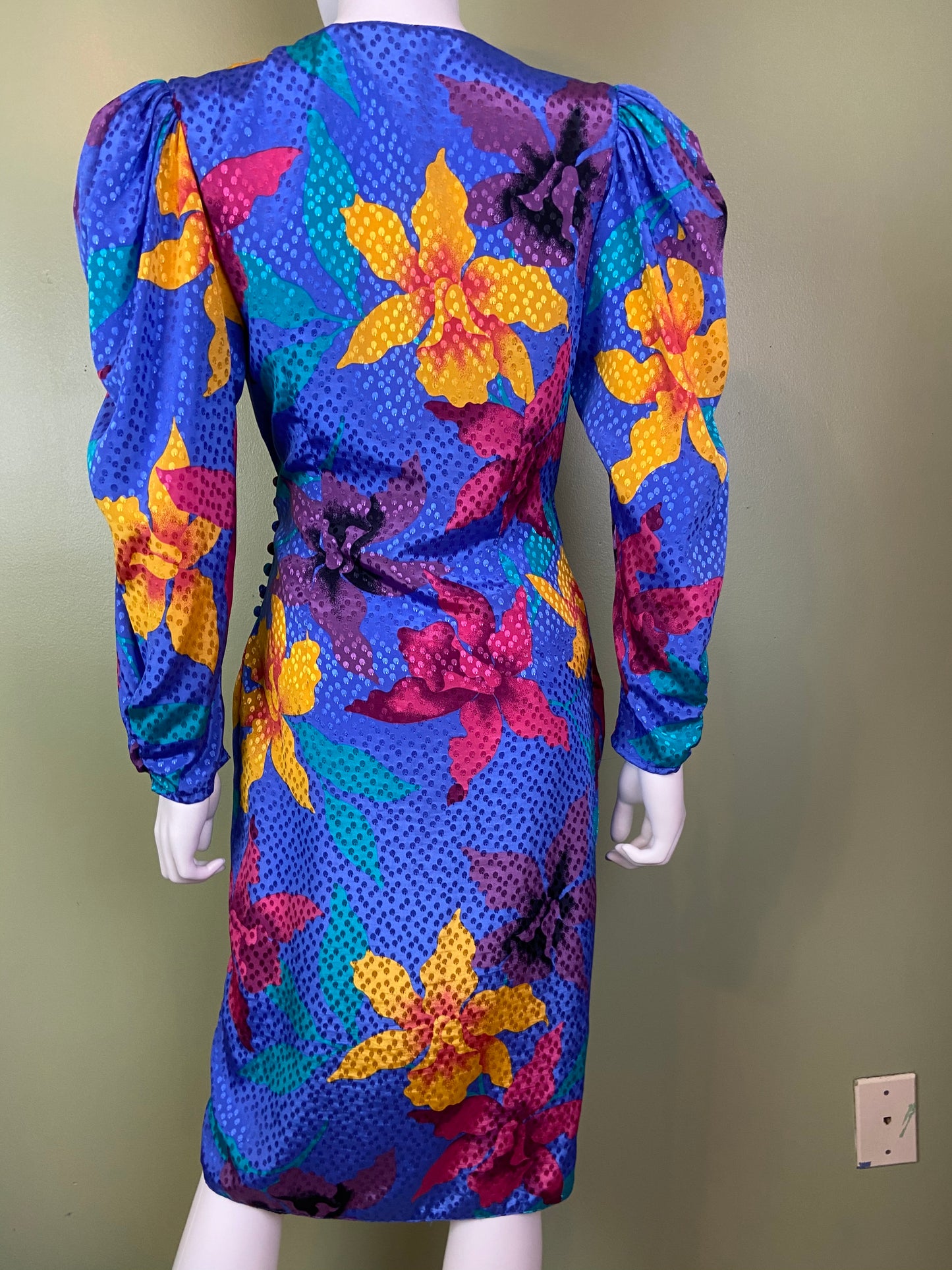 Vintage Silky Blue Floral Wrap Dress ABBY ESSIE Designer & Vintage