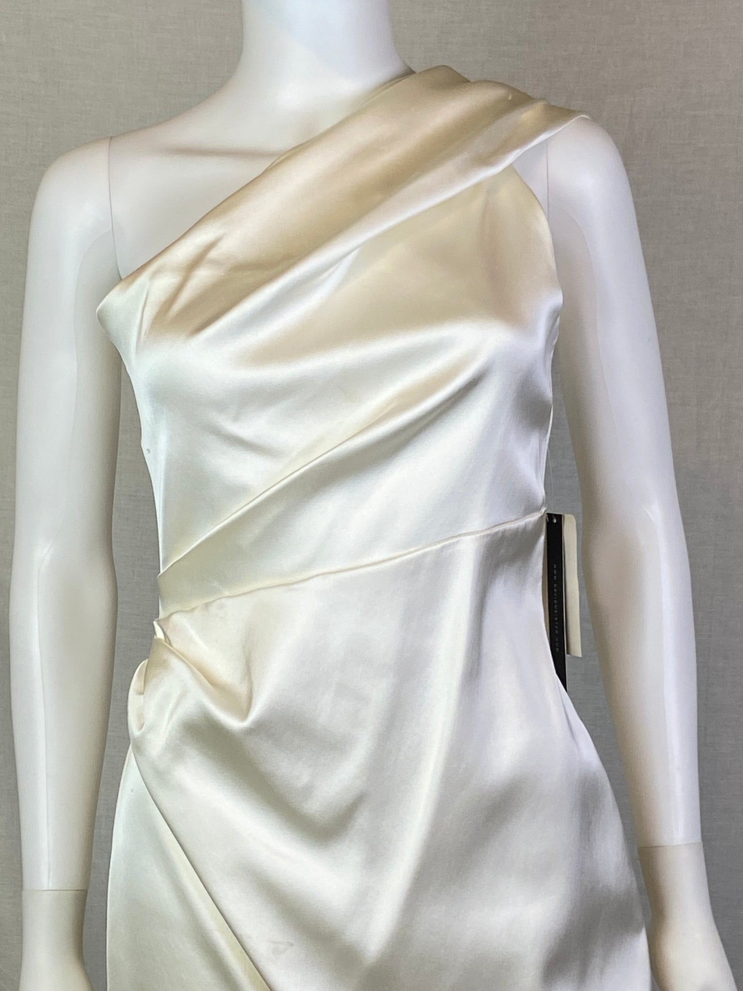 David Meister Ivory White Satin One Shoulder Cocktail Dress NWT ABBY ESSIE STUDIOS