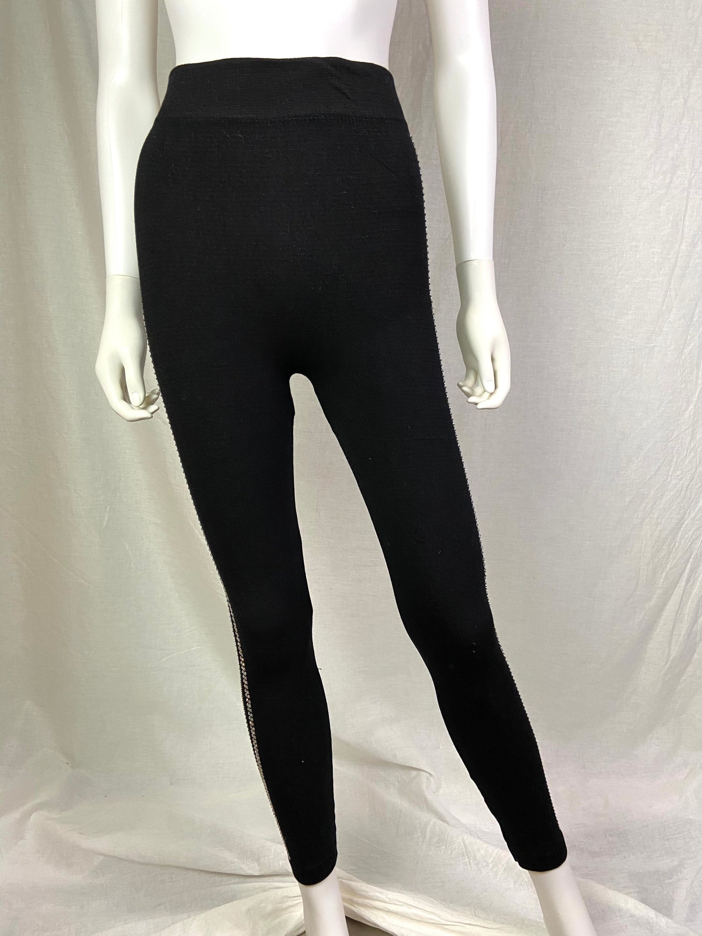 Black Sequin Rhinestone Knit Stretch Leggings ABBY ESSIE STUDIOS