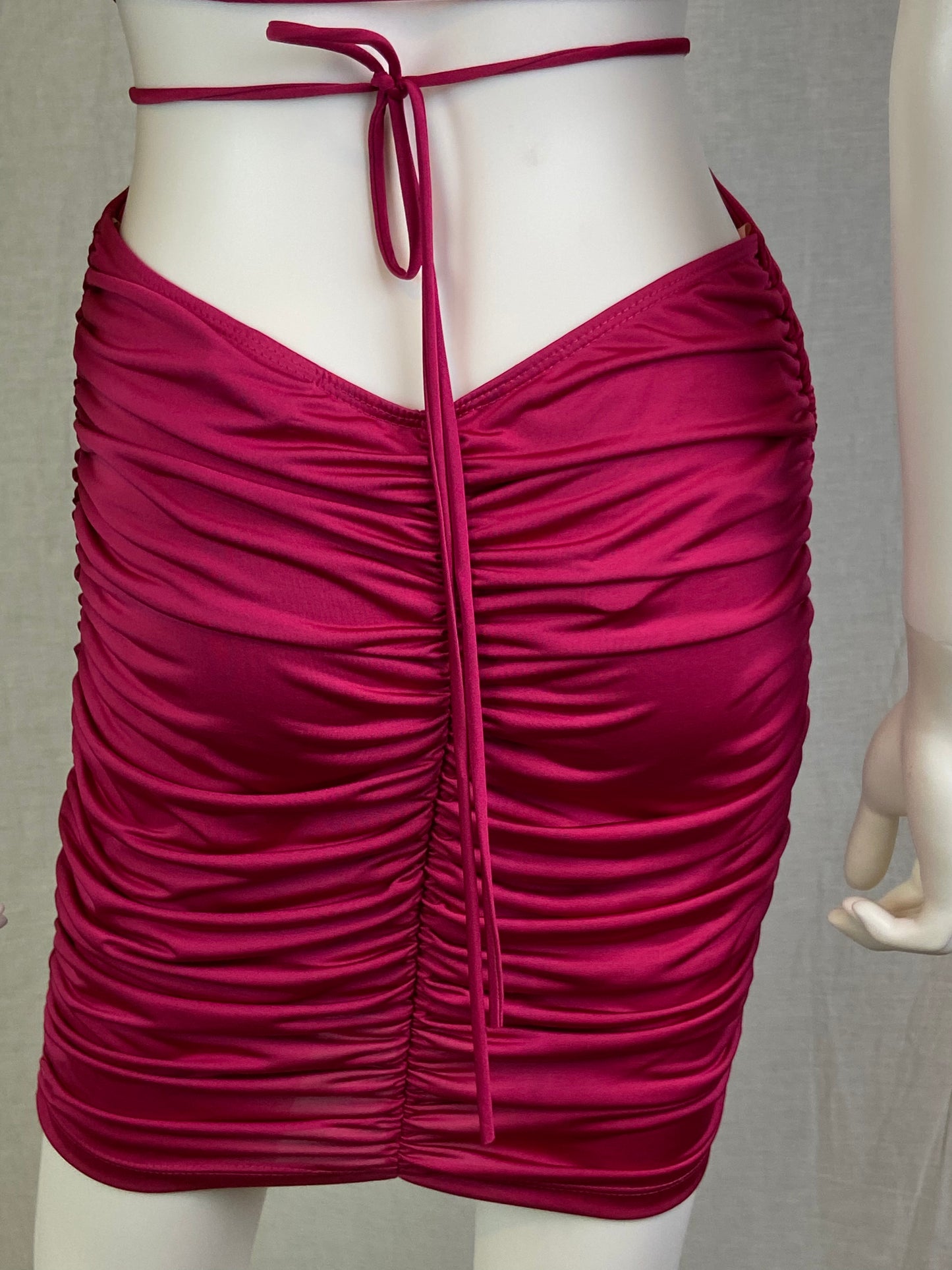 Sabora Hot Pink Rhinestone Ruche Cocktail Cut Out Mini Dress ABBY ESSIE STUDIOS