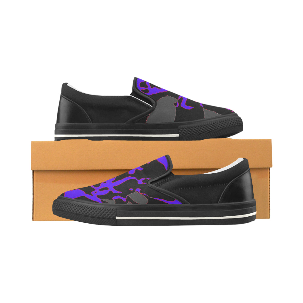 edit blue blk abstract Women's Slip-on Canvas Shoes/Large Size (Model 019) e-joyer