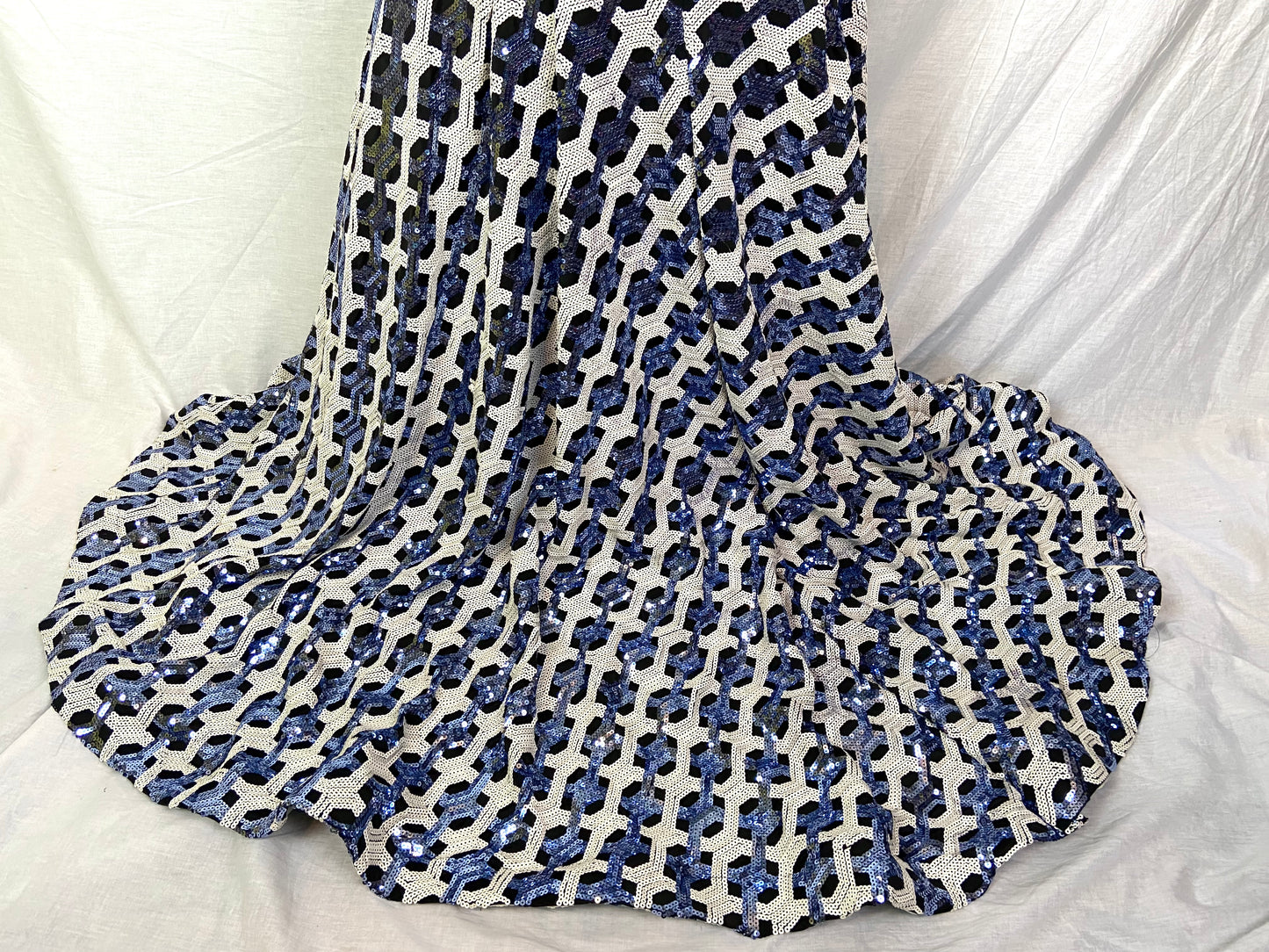 VINTAGE CUSTOM Blue White Black Sequin Mermaid Gown ABBY ESSIE STUDIOS