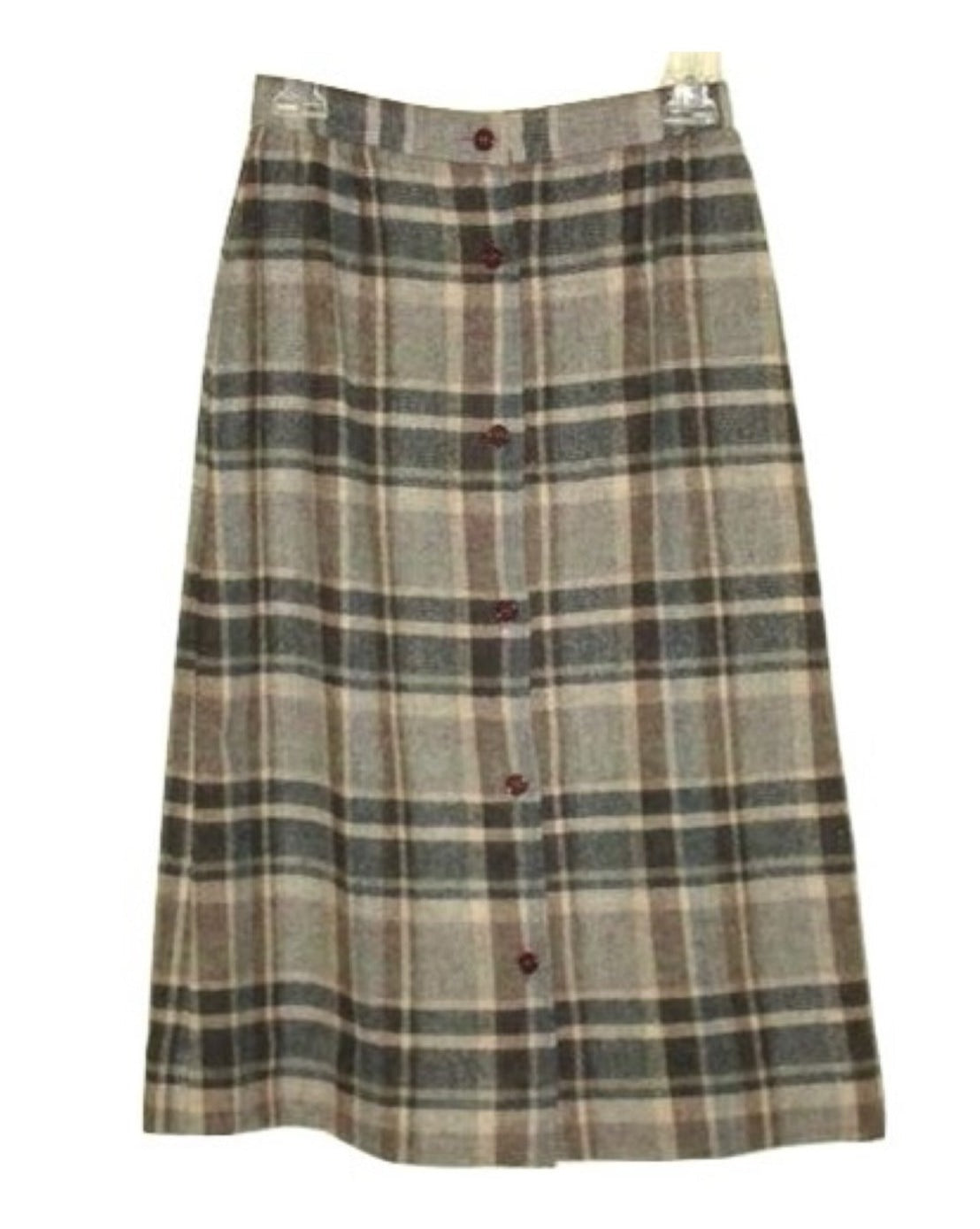 Vintage Cobblestones Gray Plaid Wool Button-Up Skirt