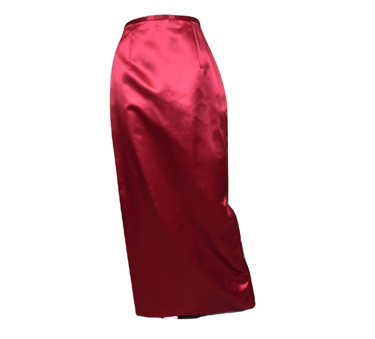 Long Red Satin Tuxedo Column Skirt ABBY ESSIE Designer & Vintage