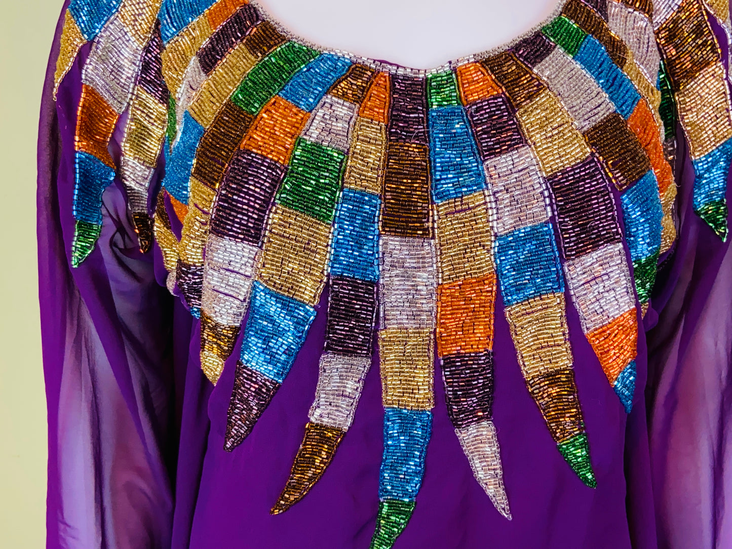Regal Beaded Purple Kaftan Caftan Mu Mu ABBY ESSIE Designer & Vintage