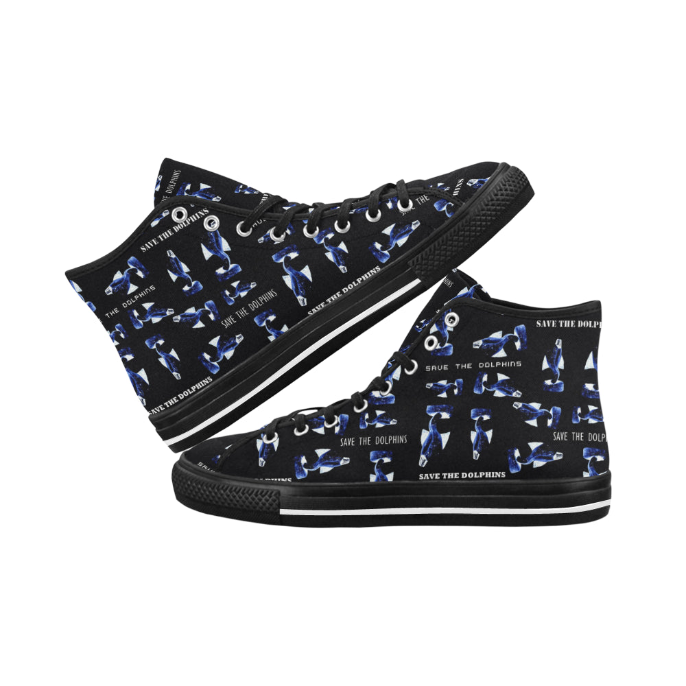 Fabric59 save the dolphins black panel 3 mb Vancouver H Women's Canvas Shoes (1013-1) e-joyer