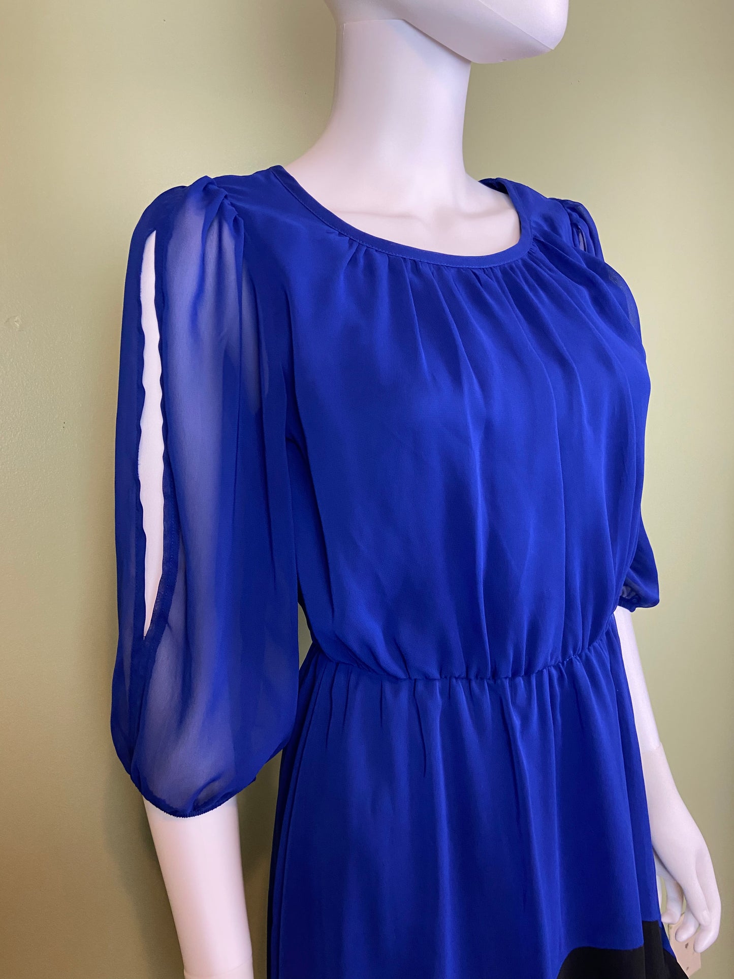 Mod Blue Silky Layered Black & White Dress Abby Essie