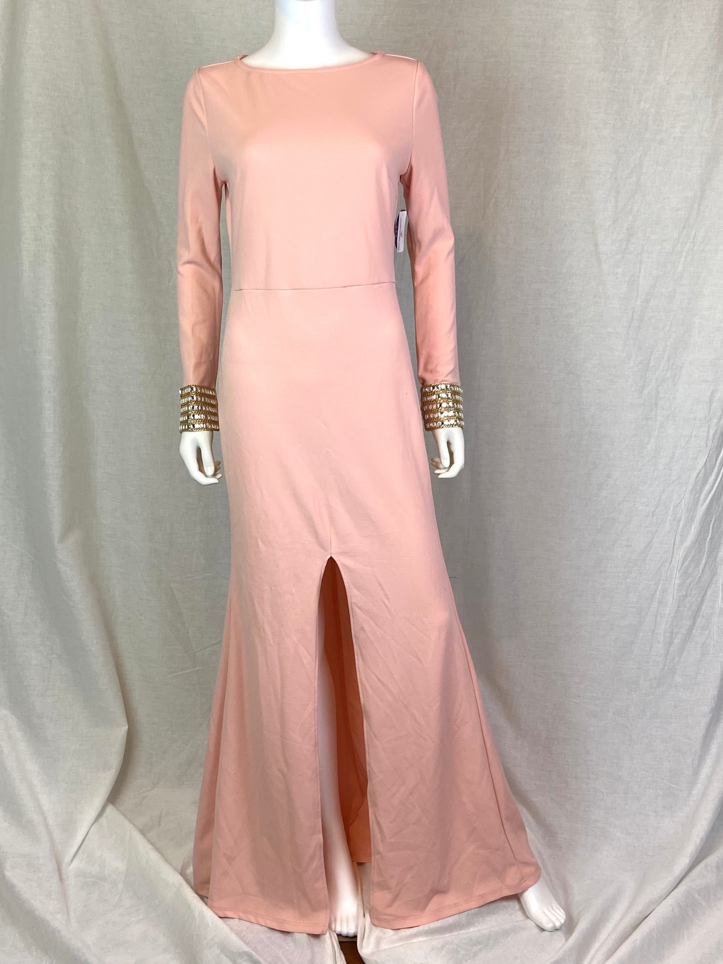 New Windsor Long Pink Beaded Gown Dress ABBY ESSIE STUDIOS