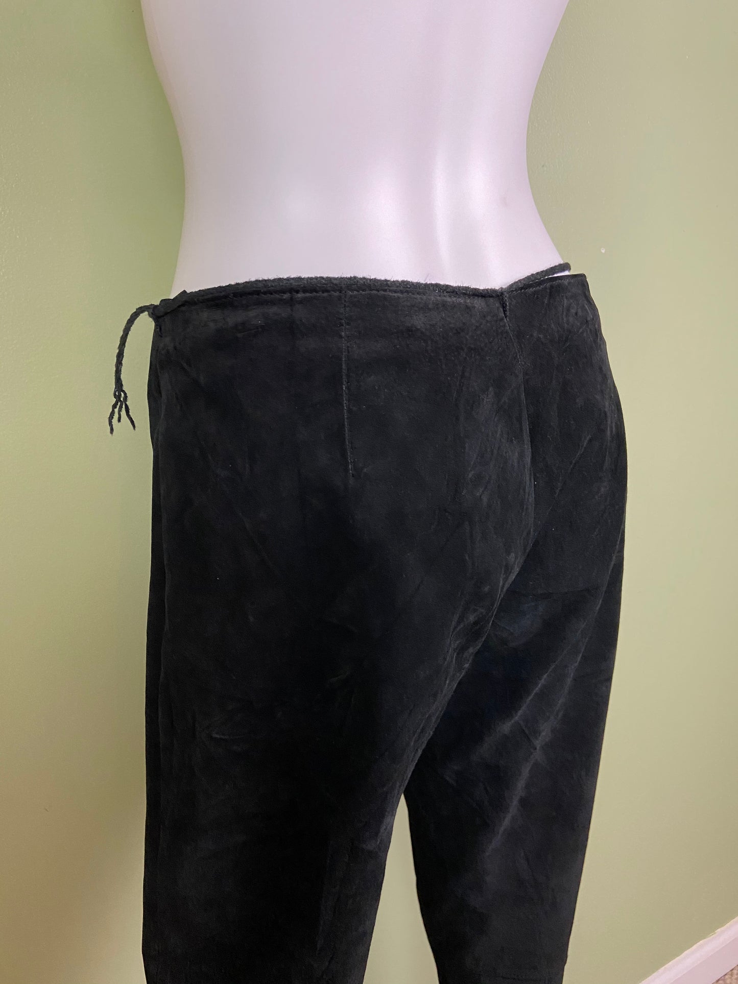Black Suede Leather Festival Boot Cut Pants