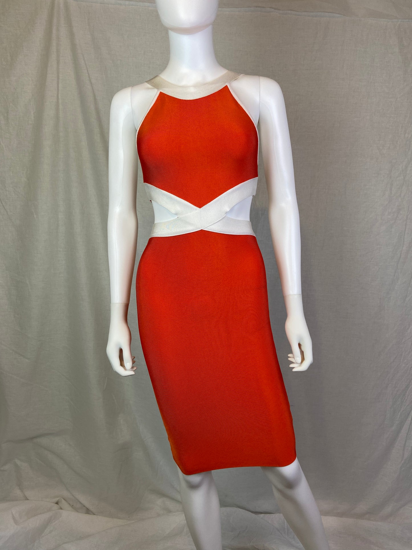 GUESS Orange Cream White Cut Out Cocktail Stretch Dress