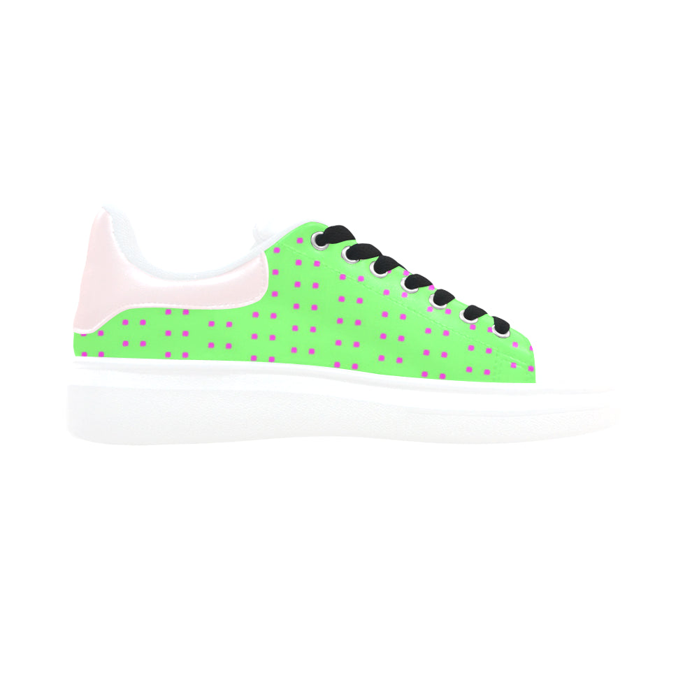 Fabric57 polka dots lime green hot pink large pane Low Top Loafers Womens Shoes (Model 026) e-joyer