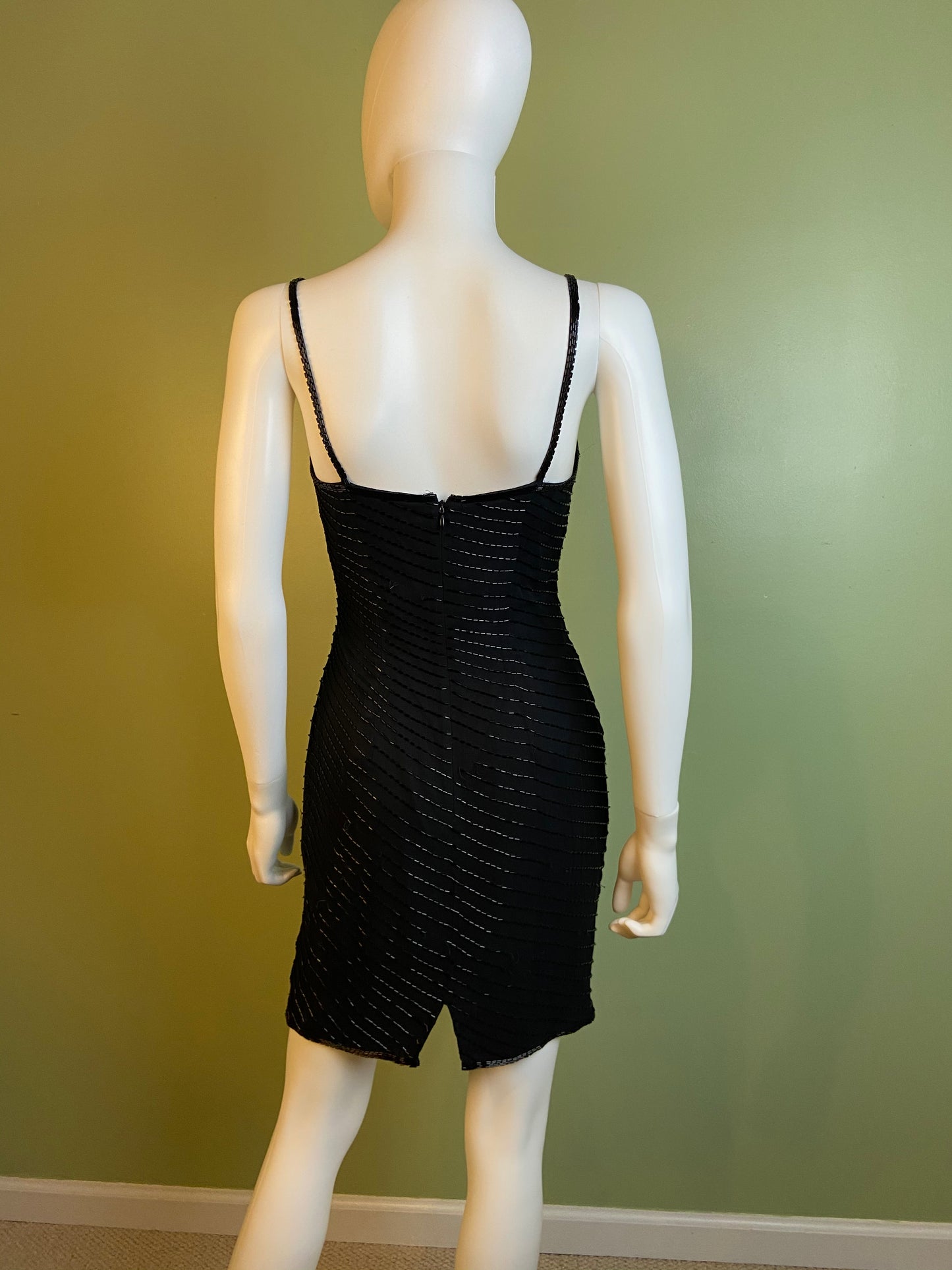 Vintage Black Beaded Sequin Silk Bustier Cocktail Dress Abby Essie