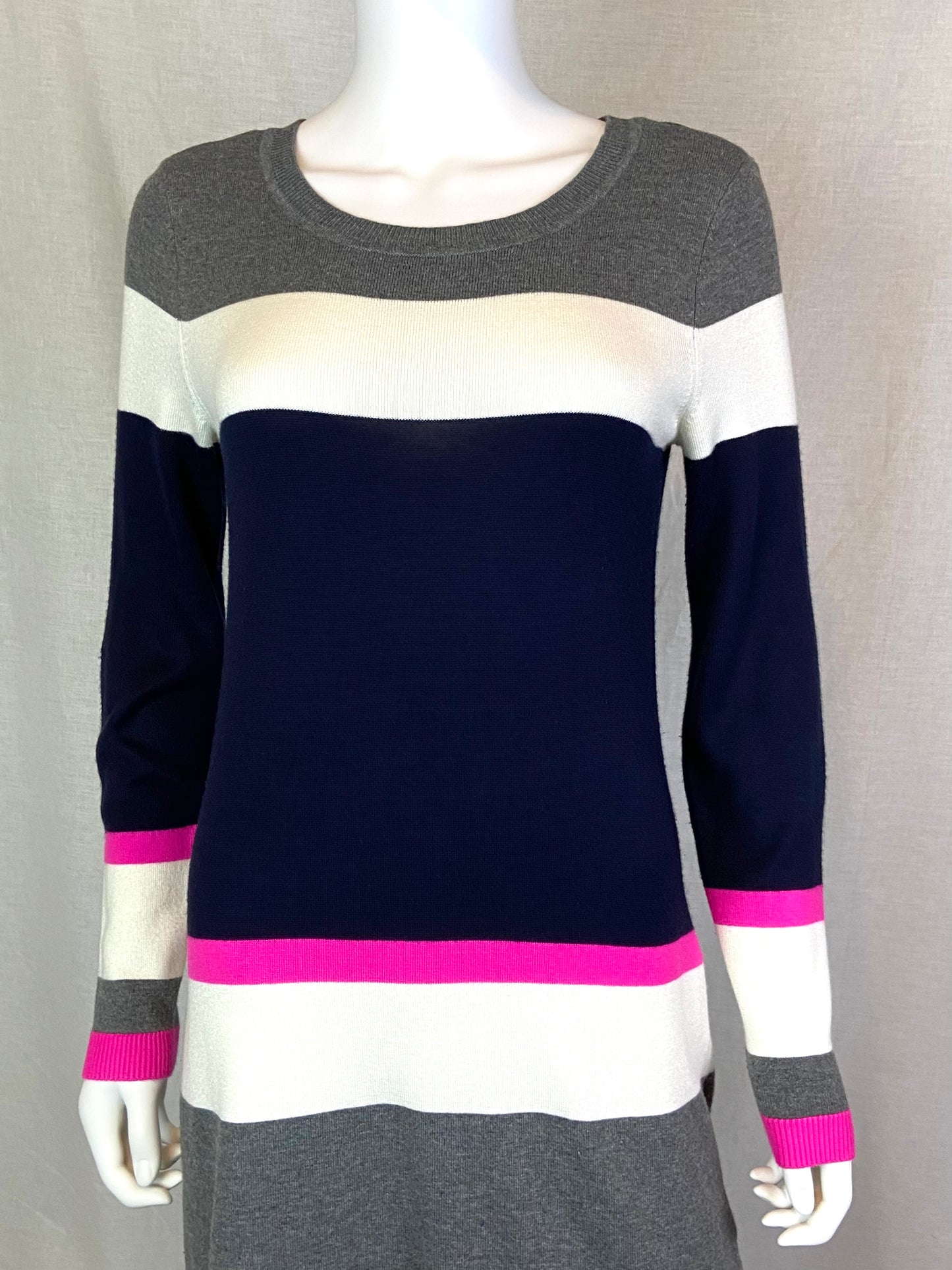 VINCE CAMUTO Gray Pink Striped Sweater Dress Medium ABBY ESSIE STUDIOS