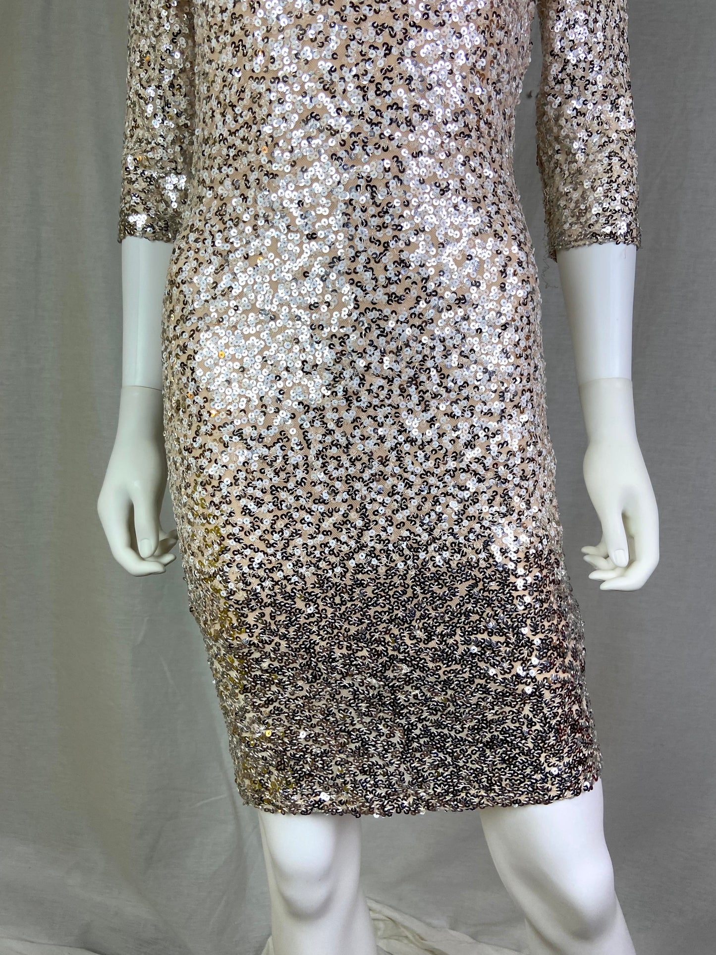 Crystal Doll Beige Champagne Ombré Sequin Stretch Coctail Dress NWT ABBY ESSIE STUDIOS