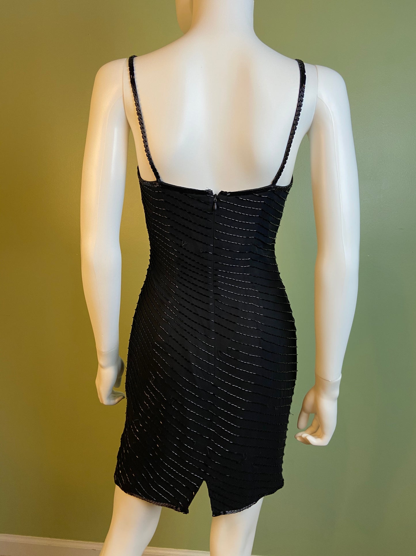 Vintage Black Beaded Sequin Silk Bustier Cocktail Dress Abby Essie