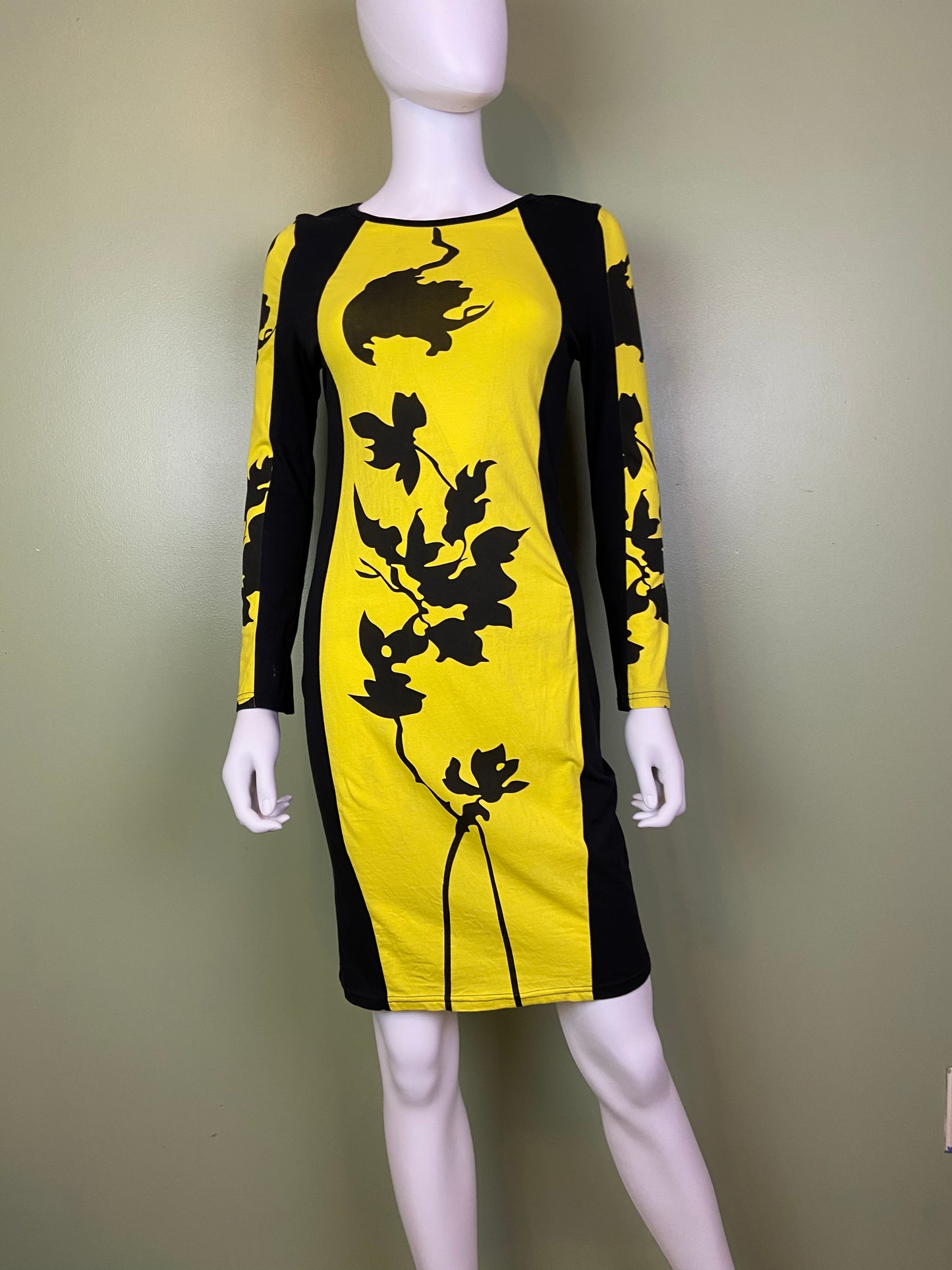 Black Yellow Graphic Print Cotton Stretch Dress Abby Essie