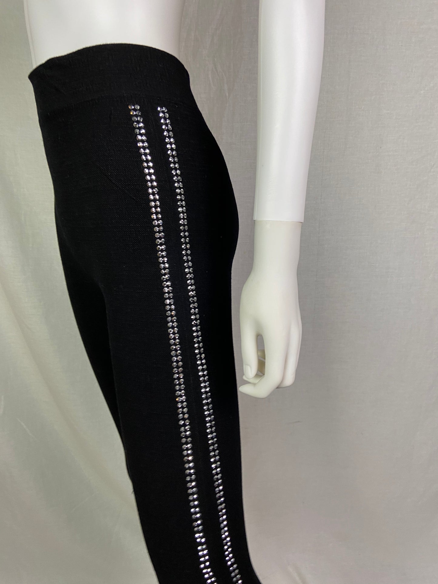 Black Sequin Rhinestone Knit Stretch Leggings ABBY ESSIE STUDIOS